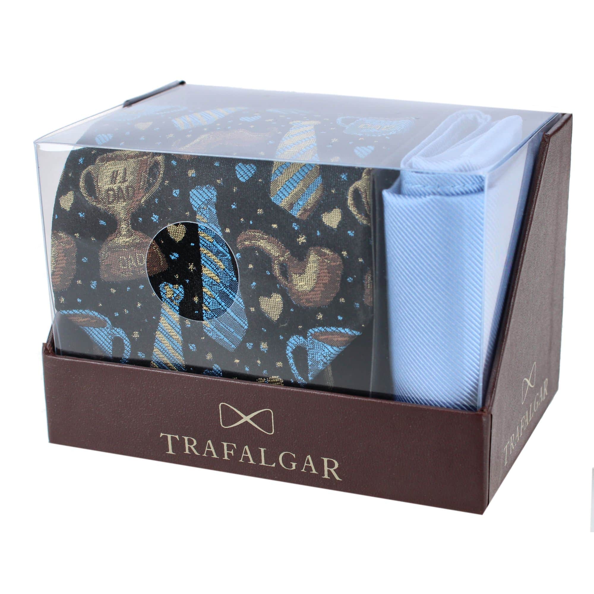 Dad Appreciation Necktie & Gatsby Silk Pocket Square Bundle - Navy with Blue