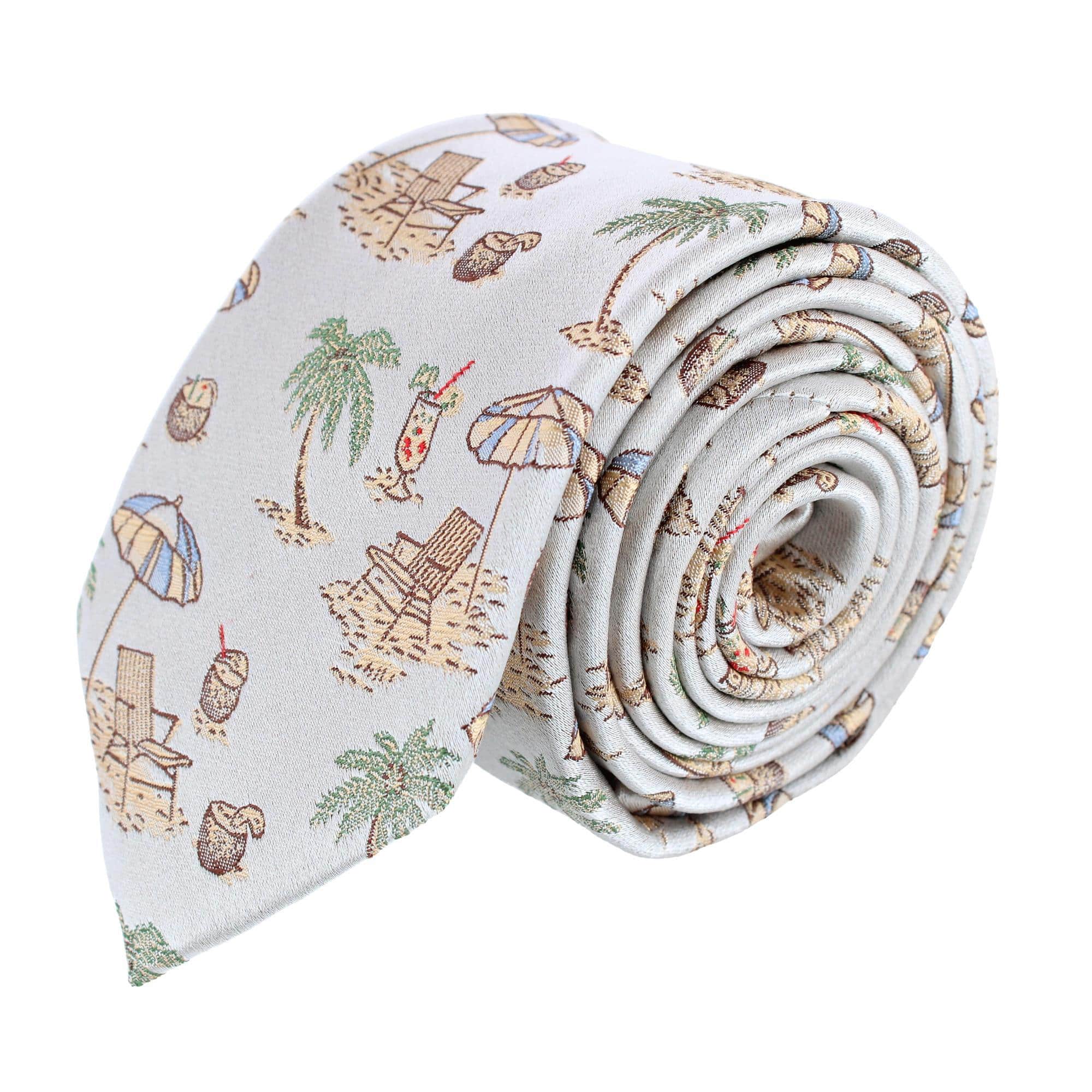 Beach Get A Way Silk Novelty Necktie - Silver