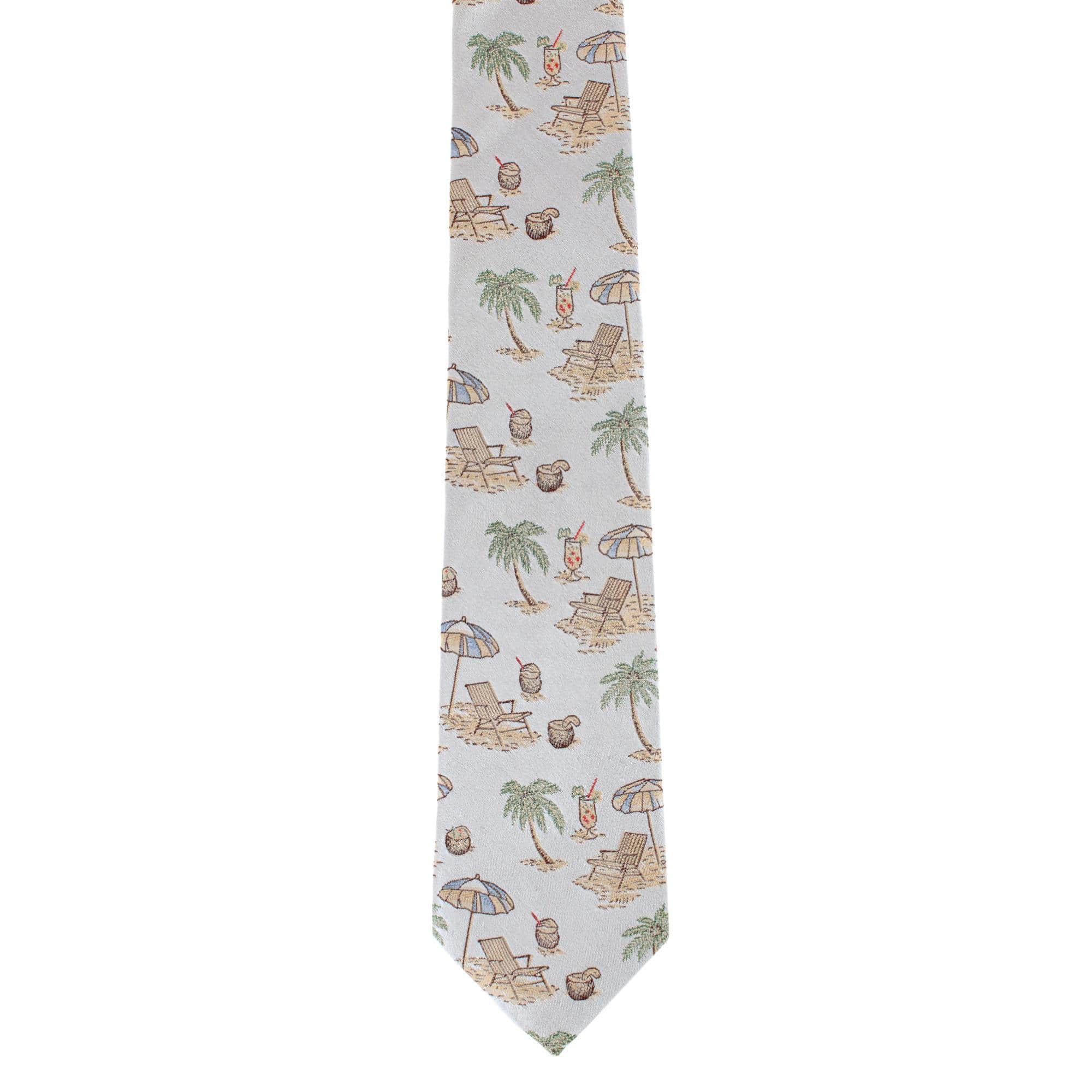 Beach Get A Way Silk Novelty Necktie - Silver