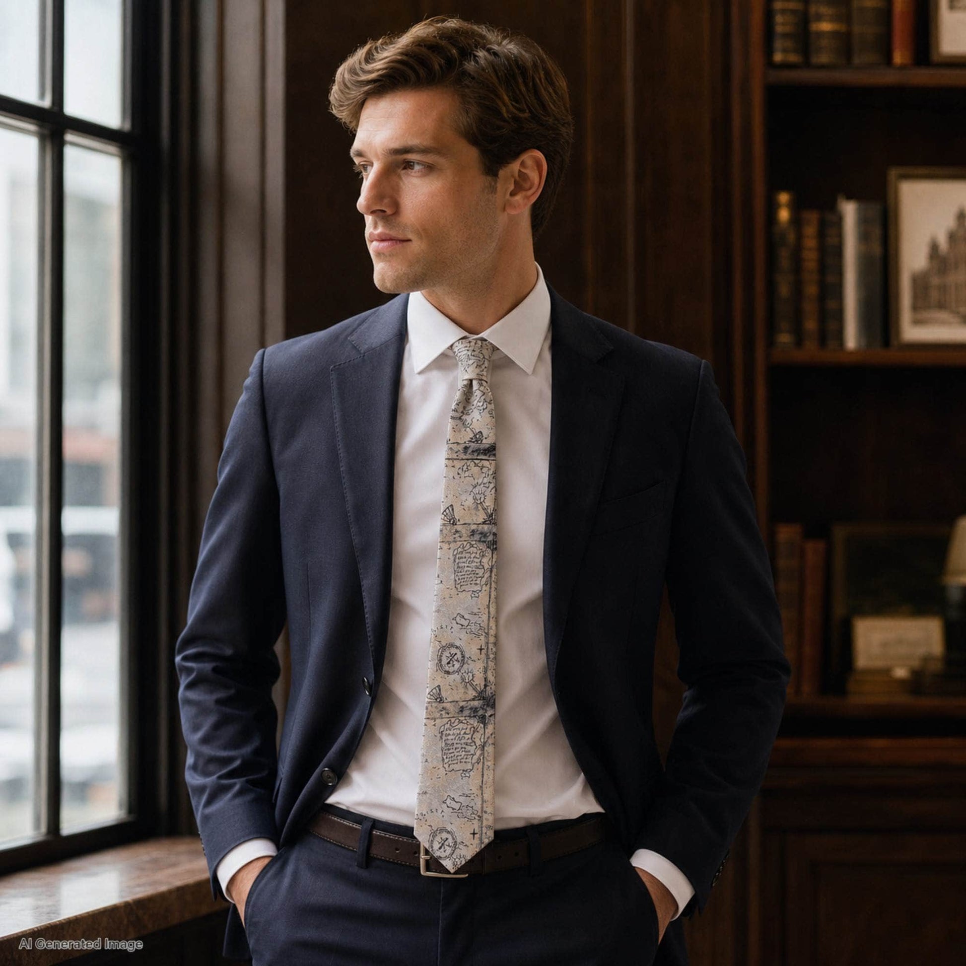 Sparrow's Bounty Treasure Map Silk Novelty Necktie - Light Tan