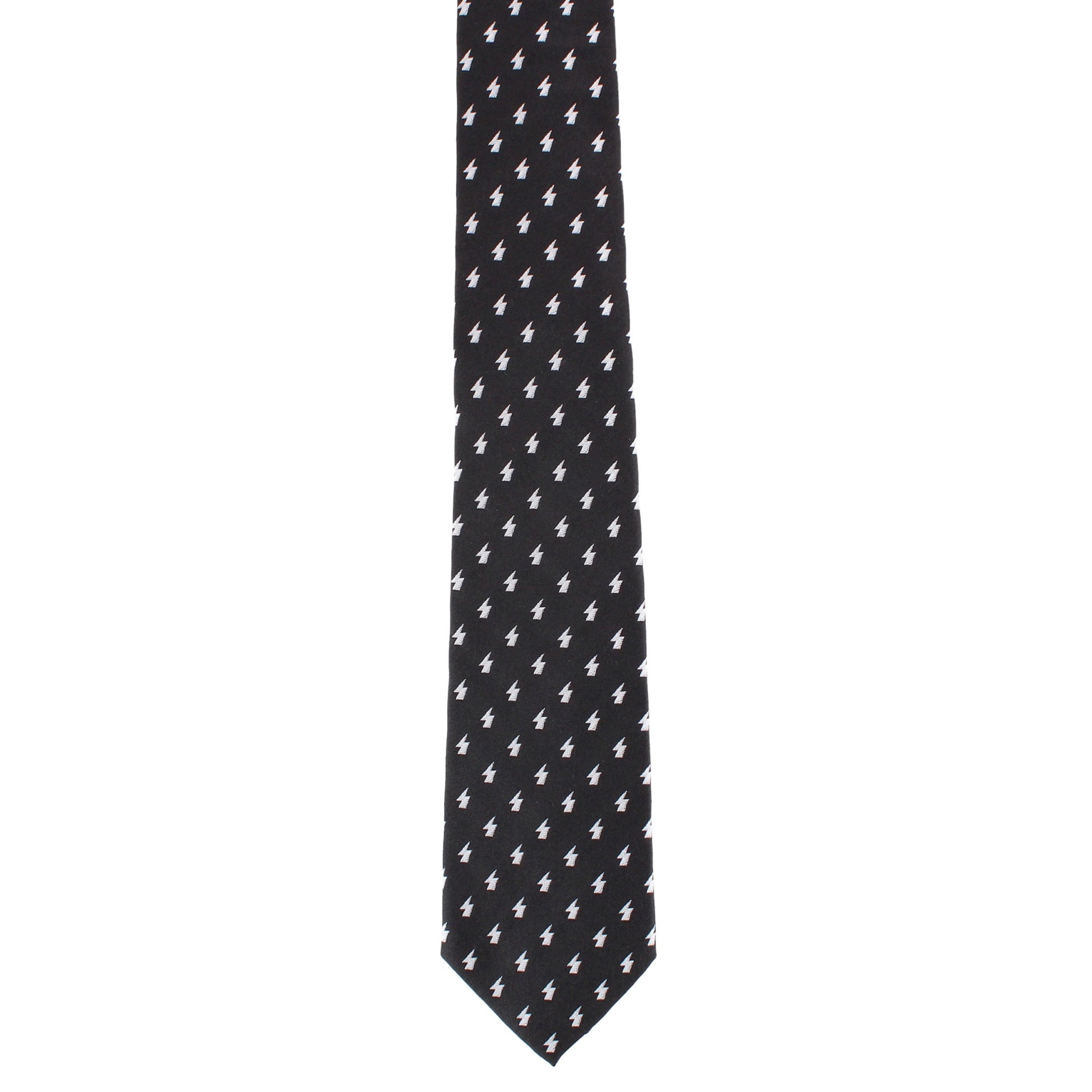 Zesus Striking Lightning Novelty Silk Necktie - Black with White Lightning Bolts