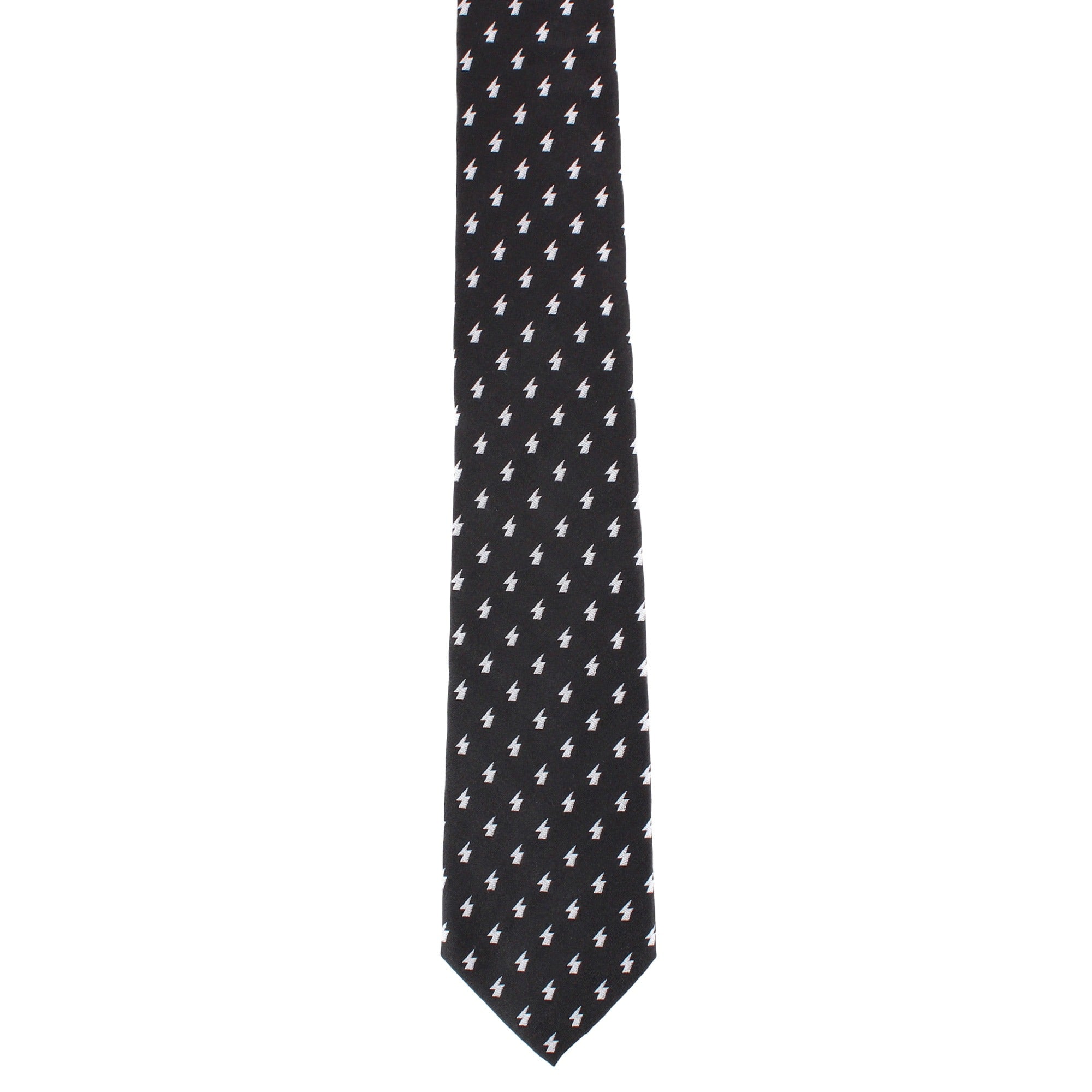 Zesus Striking Lightning Novelty Silk Necktie - Black with White Lightning Bolts