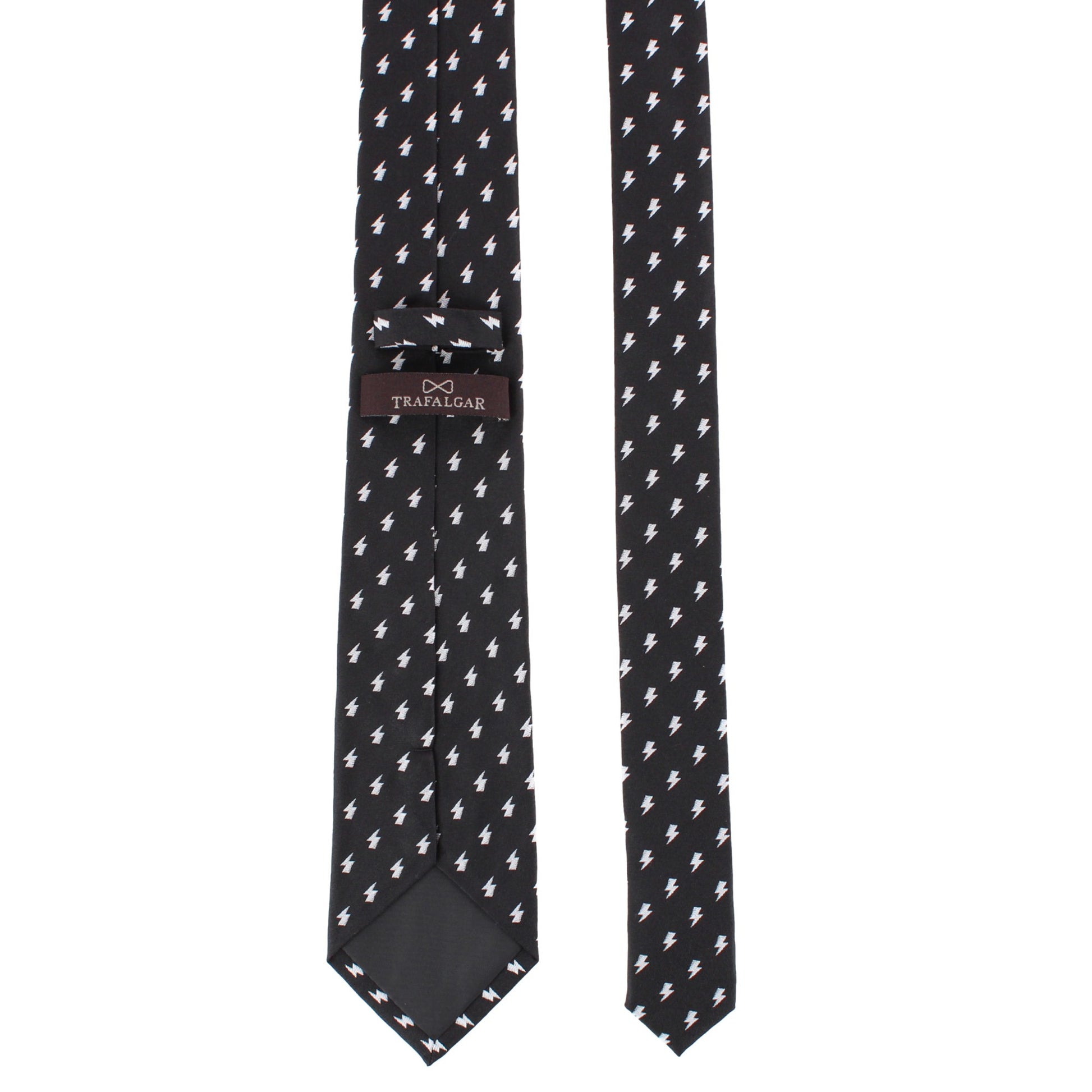 Zesus Striking Lightning Novelty Silk Necktie - Black with White Lightning Bolts
