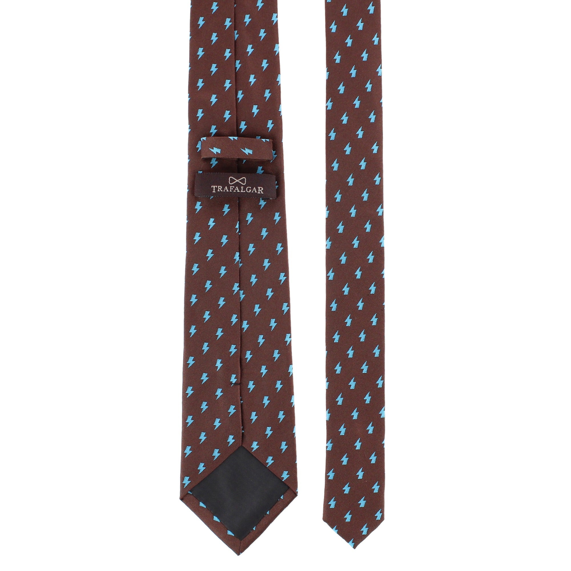 Zesus Striking Lightning Novelty Silk Necktie - Brown with Light Blue Lightning Bolts