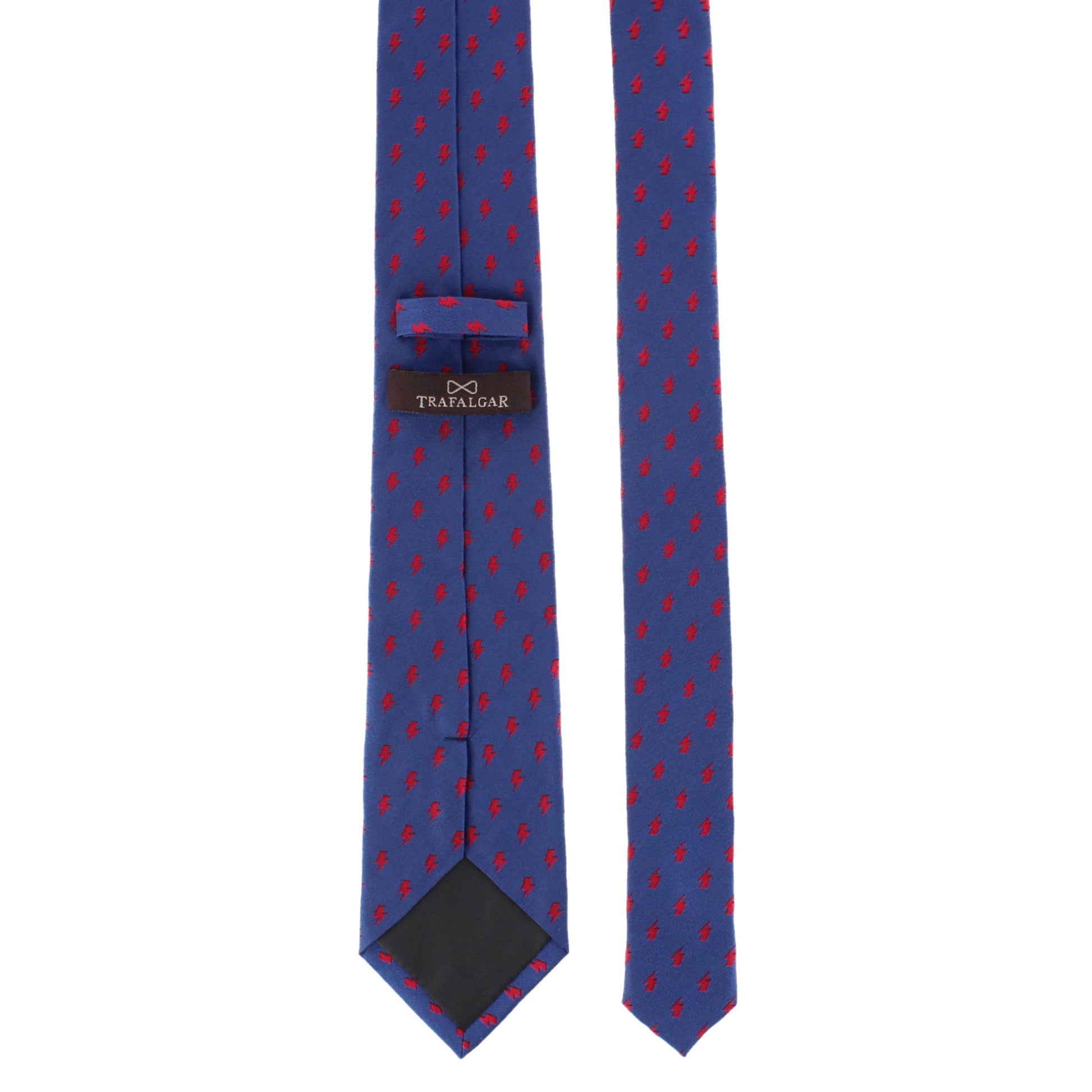 Zesus Striking Lightning Novelty Silk Necktie - Navy with Red Lightning Bolts