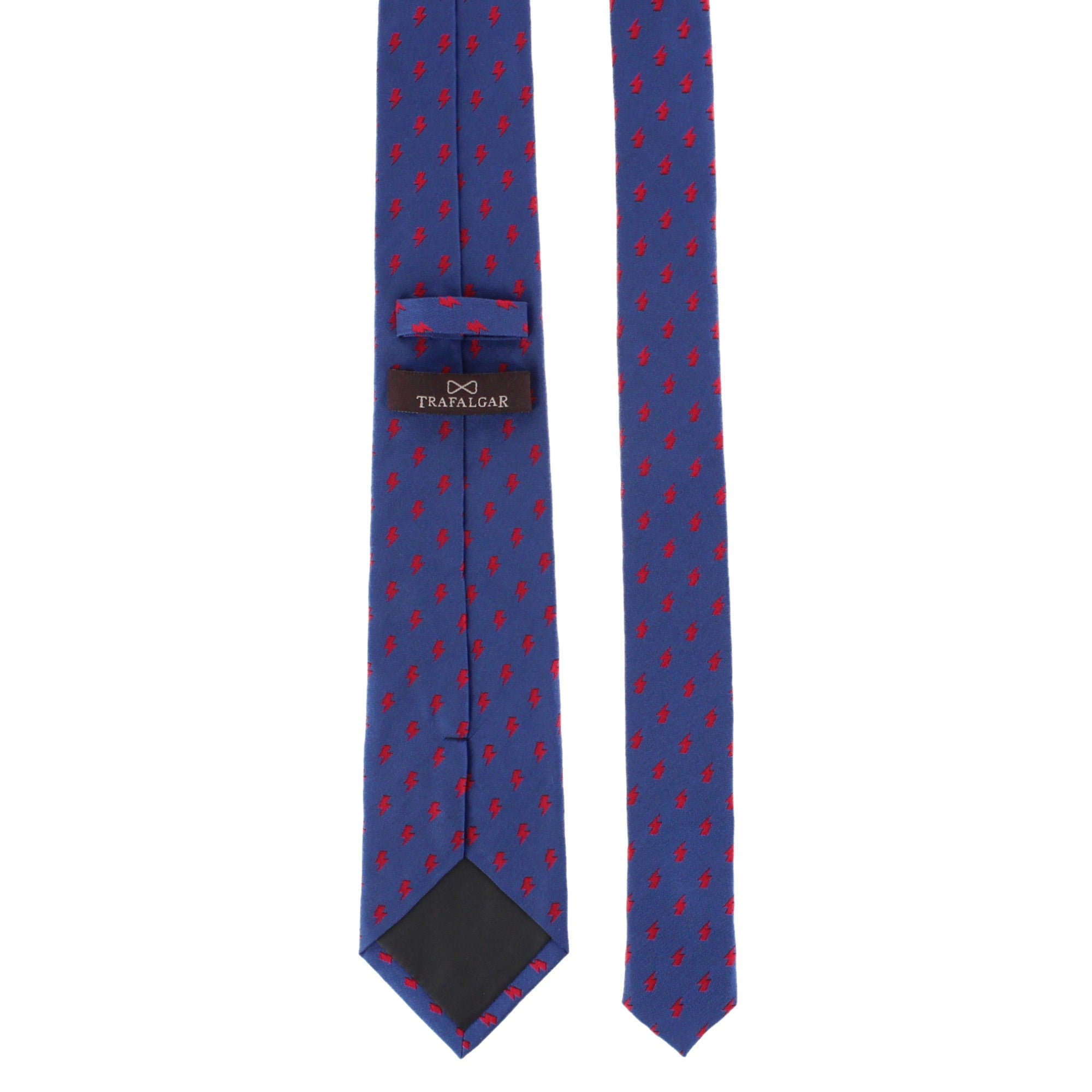 Zesus Striking Lightning Novelty Silk Necktie - Navy with Red Lightning Bolts