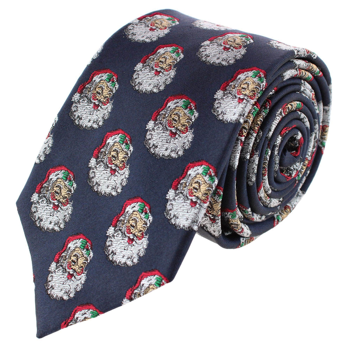 Vintage Cherrio Santa Novelty Silk Necktie - Navy Blue