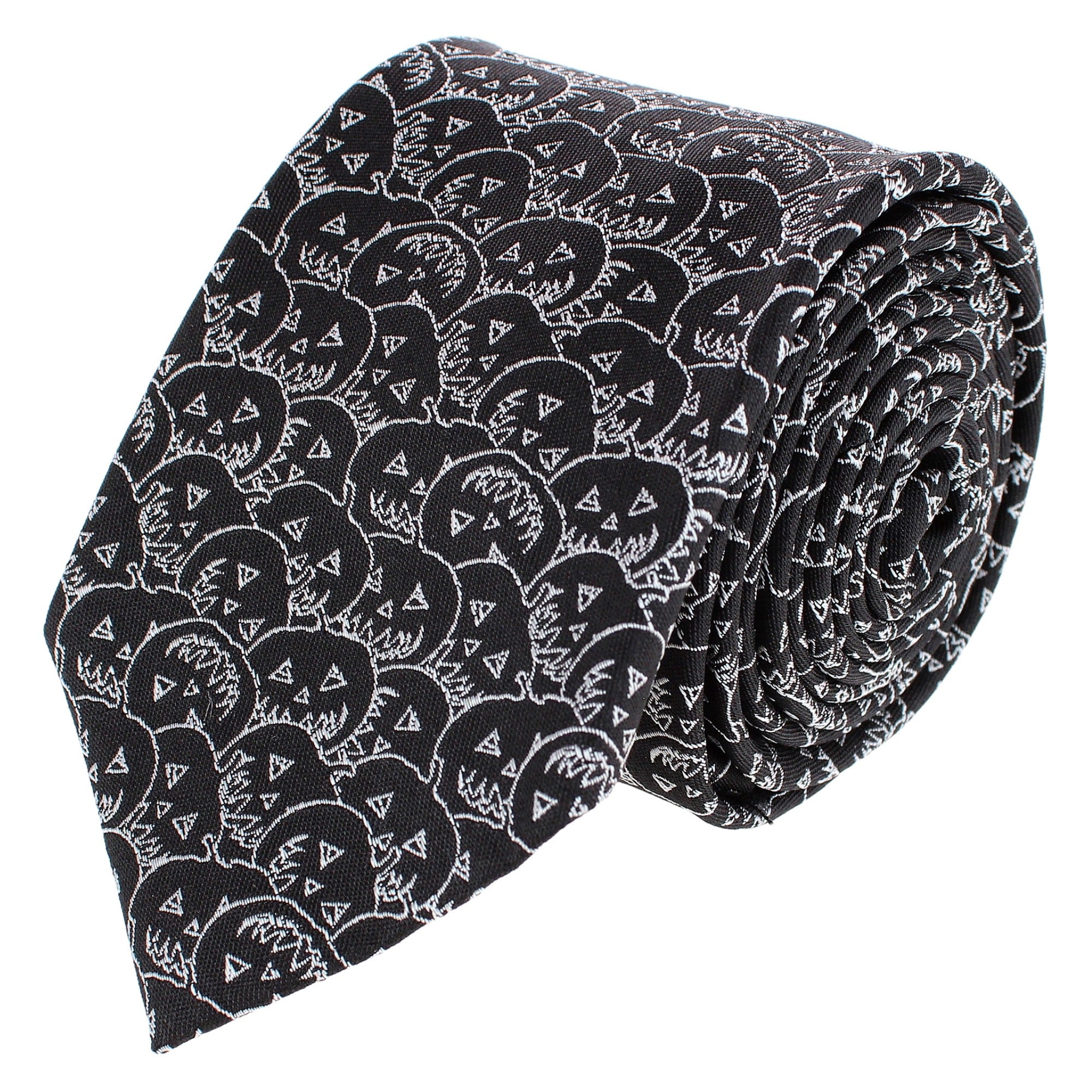 Jack O'Lantern Smiley Halloween Novelty Silk Necktie - Black