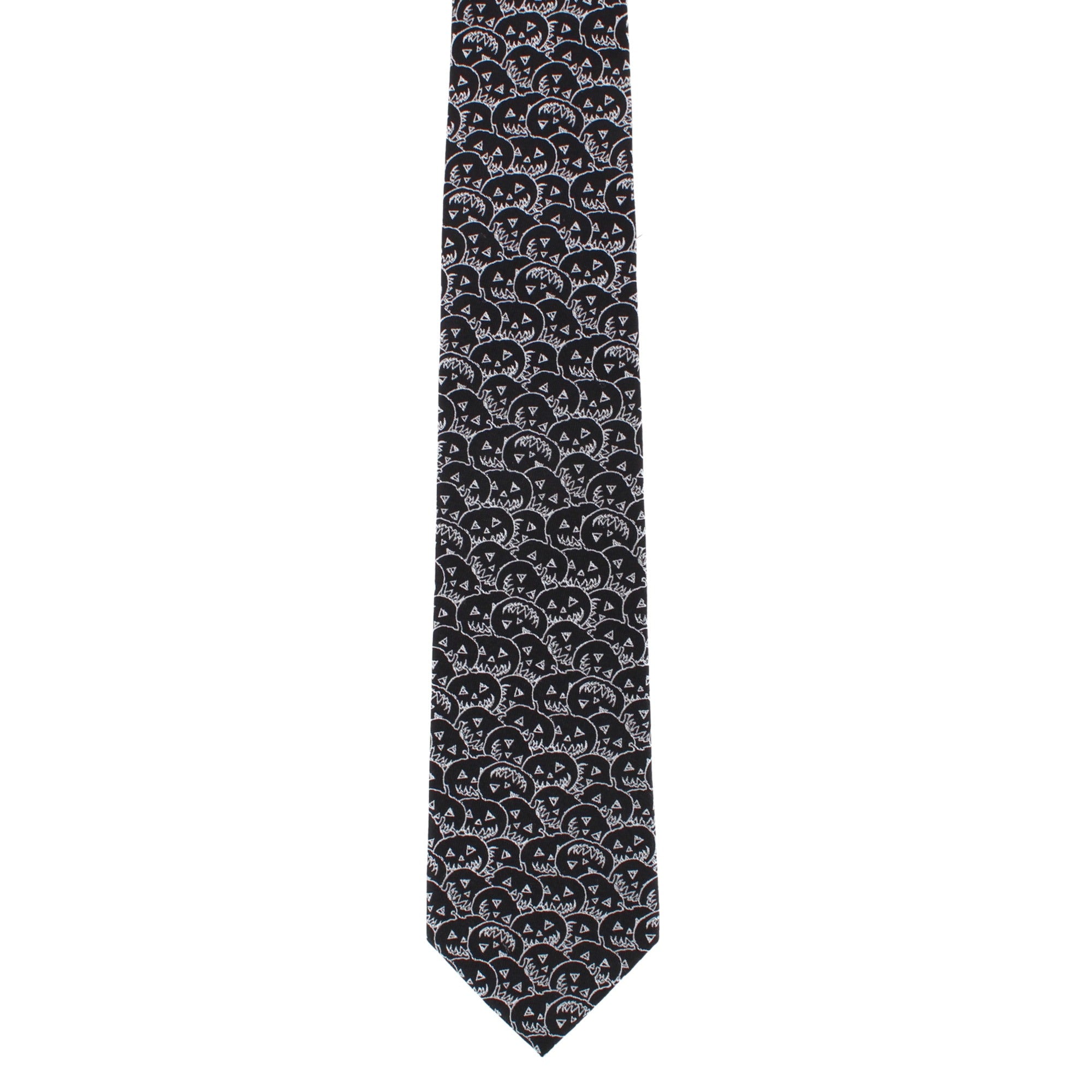 Jack O'Lantern Smiley Halloween Novelty Silk Necktie - Black