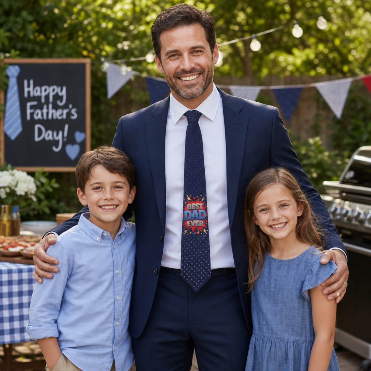 Best Dad Ever Novelty Silk Necktie - Navy Blue