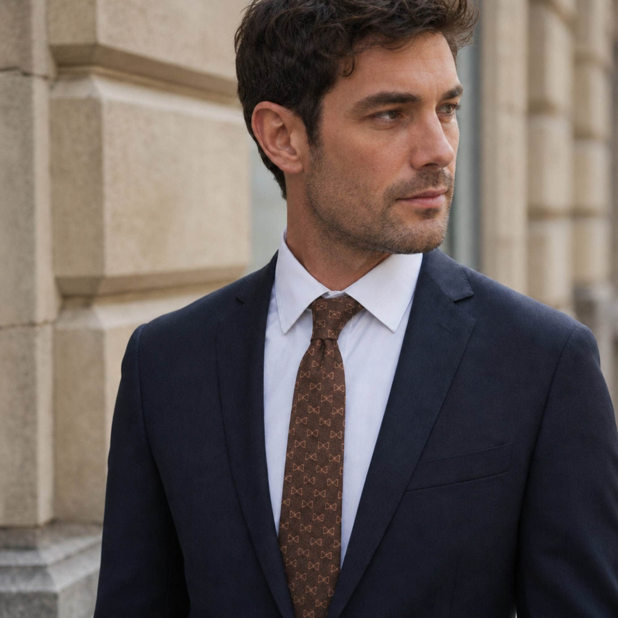 Trafalgar Signature Logo Silk Novelty Necktie - Brown