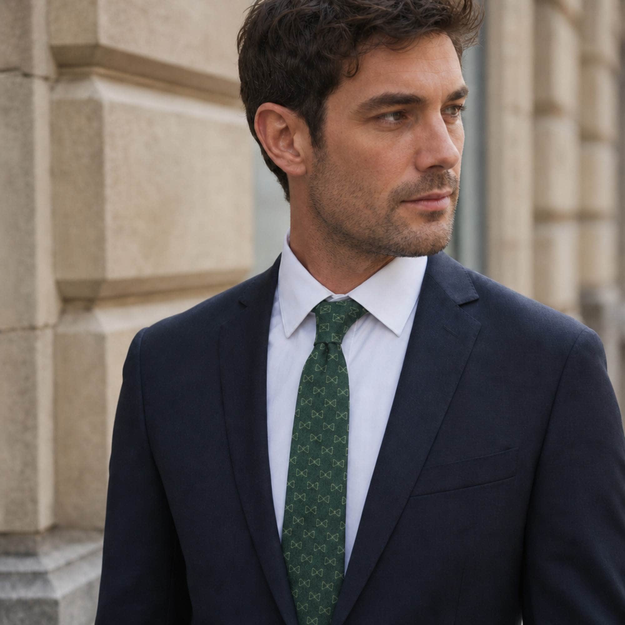 Trafalgar Signature Logo Silk Novelty Necktie - Hunter Green