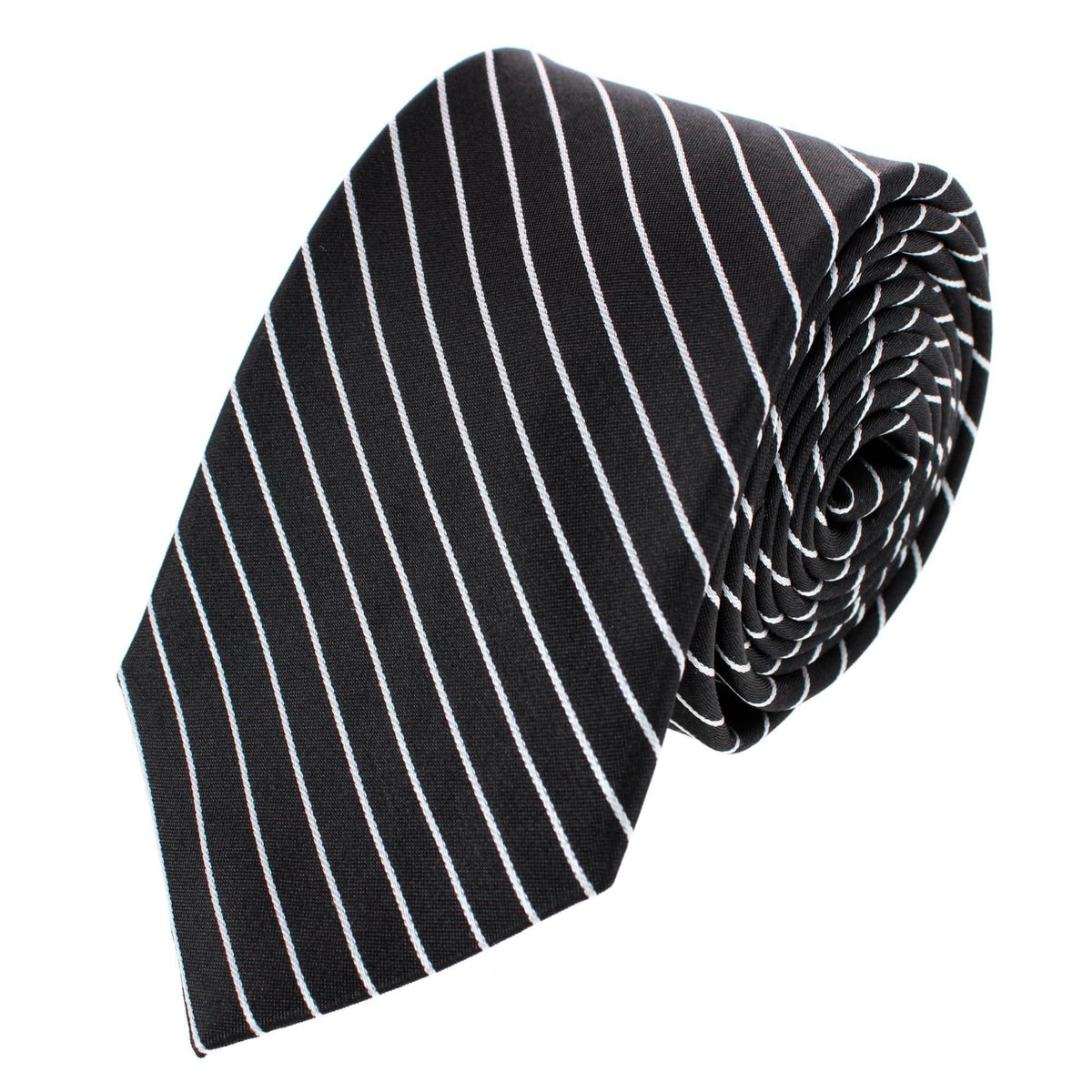 Declan Diagonal Stripe Silk Business Necktie - Black with White Stripe