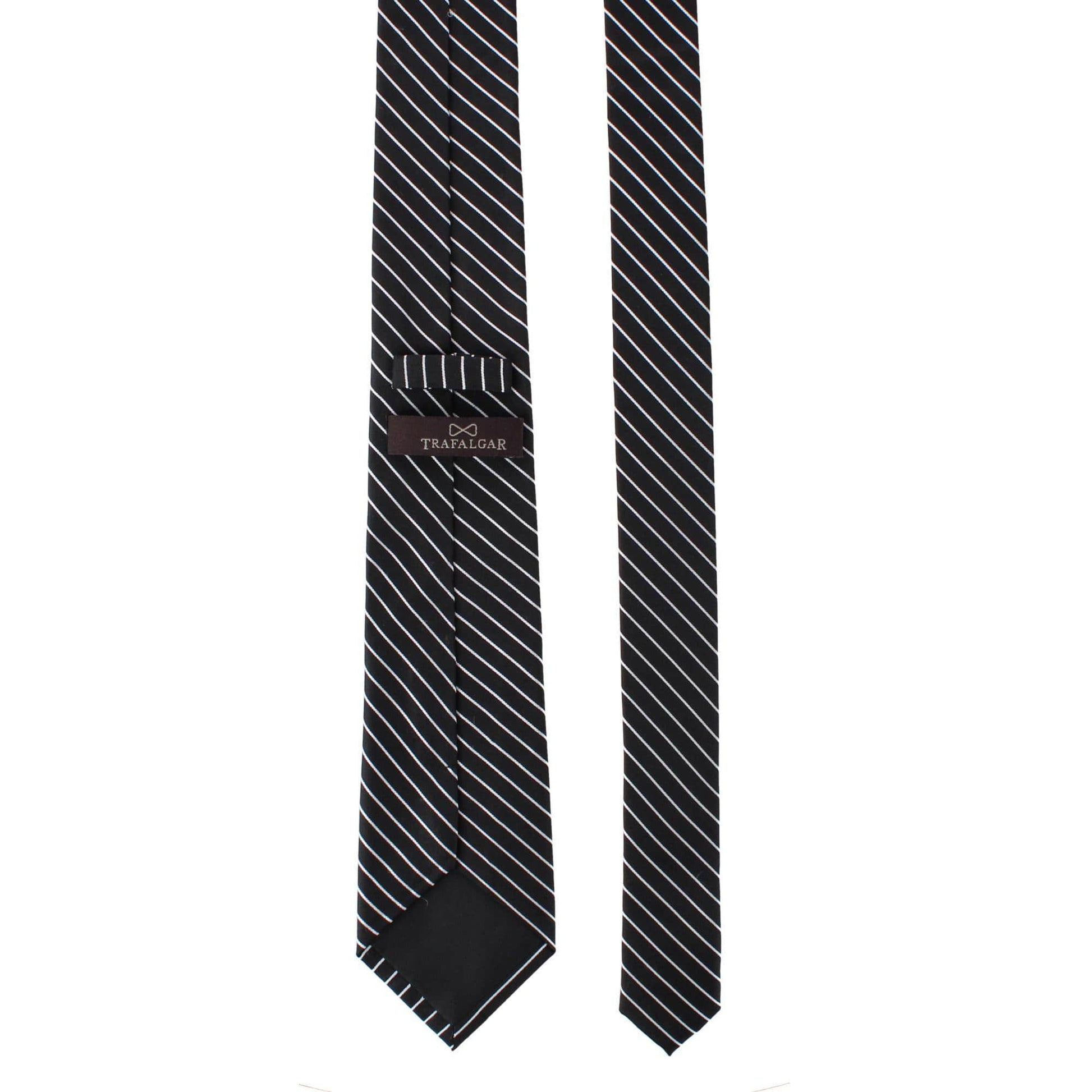 Declan Diagonal Stripe Silk Business Necktie - Black with White Stripe