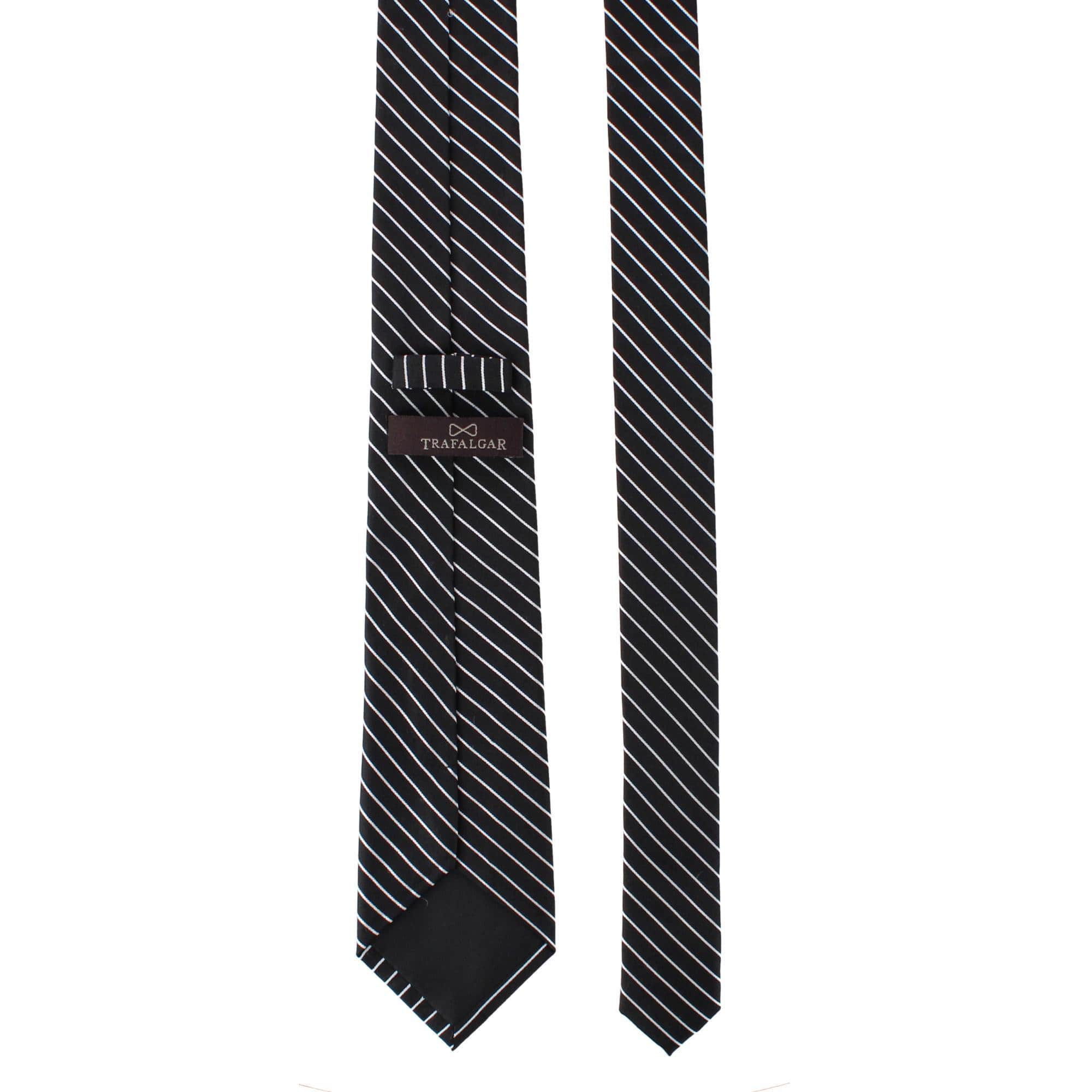Declan Diagonal Stripe Silk Business Necktie - Black with White Stripe