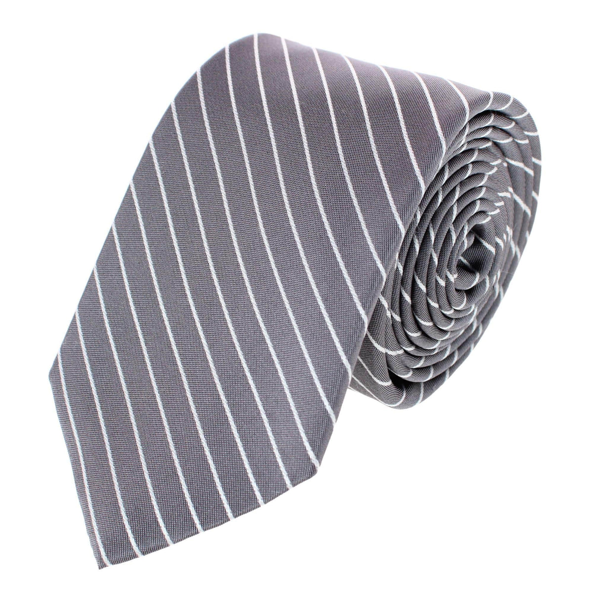 Declan Diagonal Stripe Silk Business Necktie - Grey with White Stripe