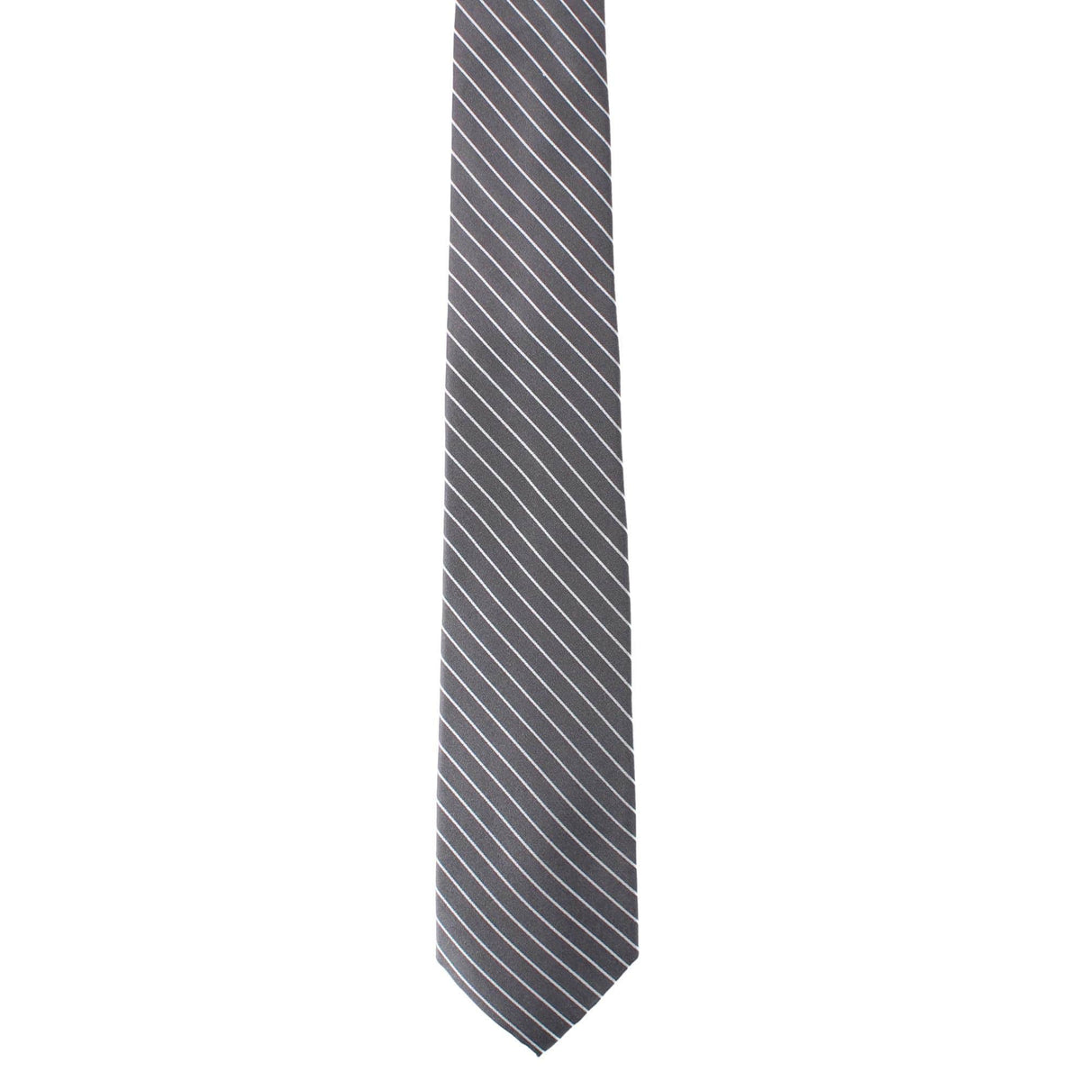 Declan Diagonal Stripe Silk Business Necktie - Grey with White Stripe