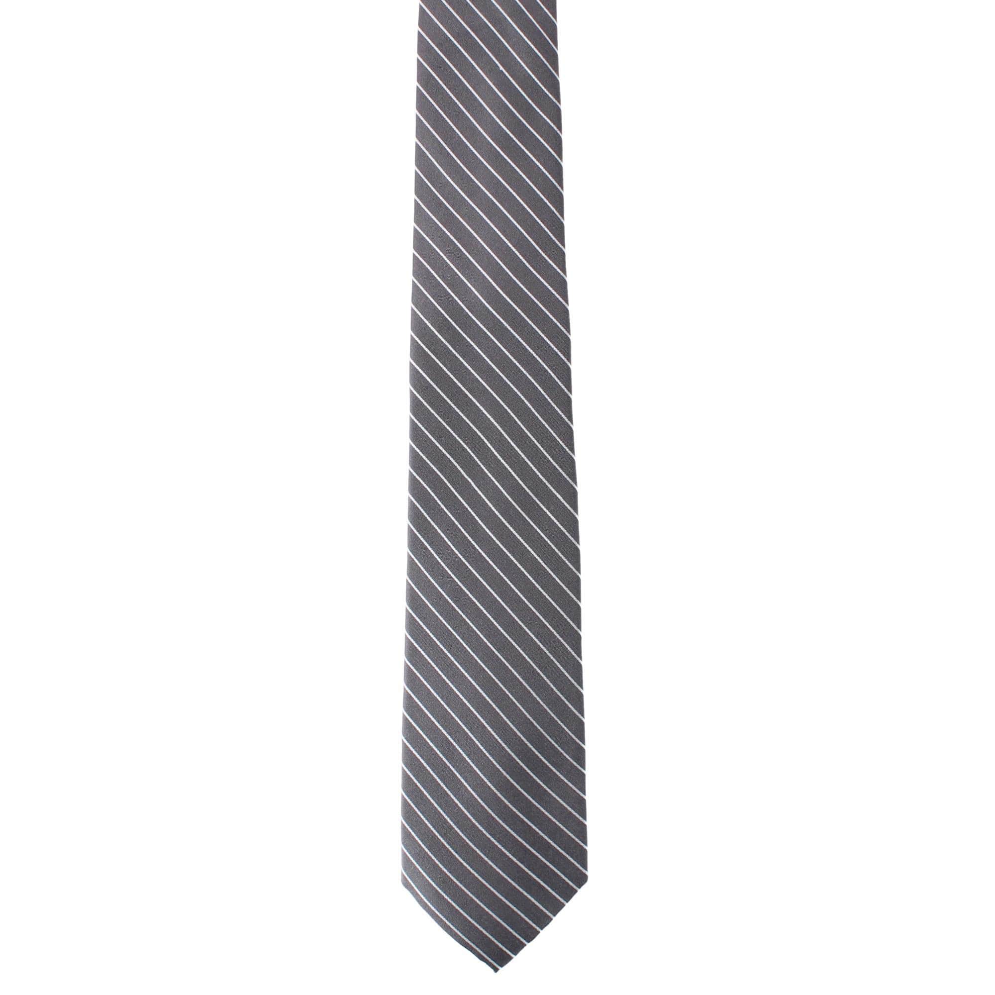 Declan Diagonal Stripe Silk Business Necktie - Grey with White Stripe