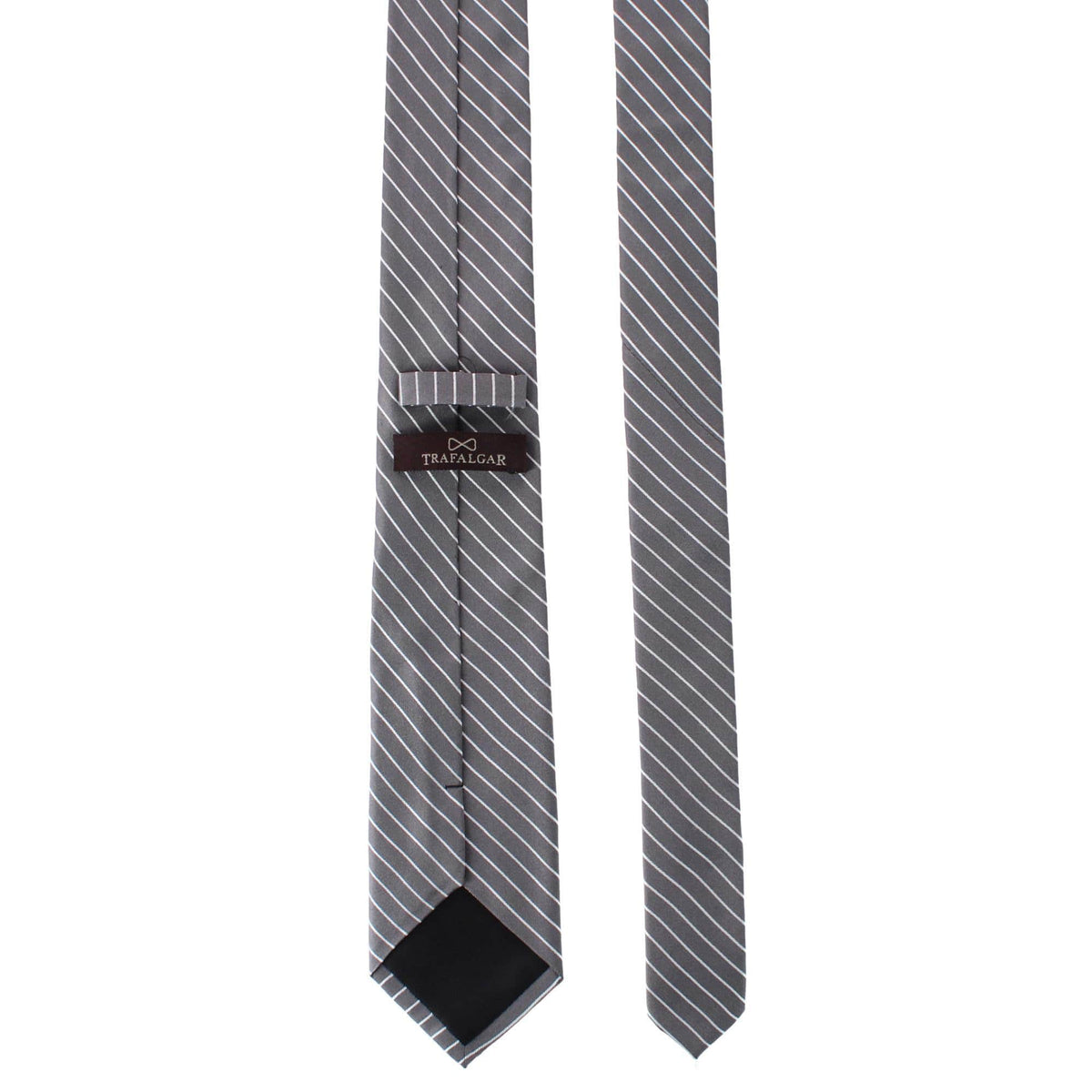 Declan Diagonal Stripe Silk Business Necktie - Grey with White Stripe