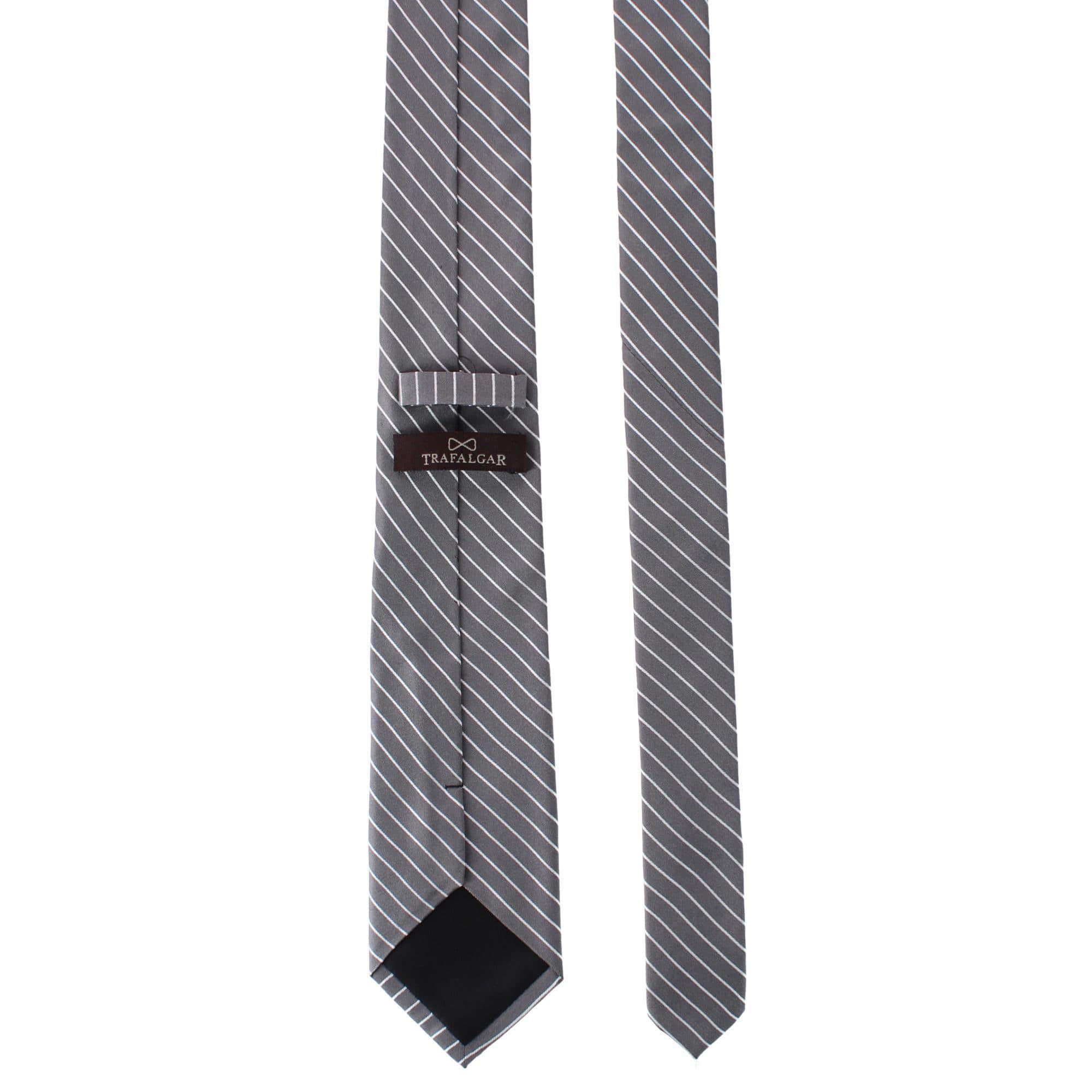 Declan Diagonal Stripe Silk Business Necktie - Grey with White Stripe