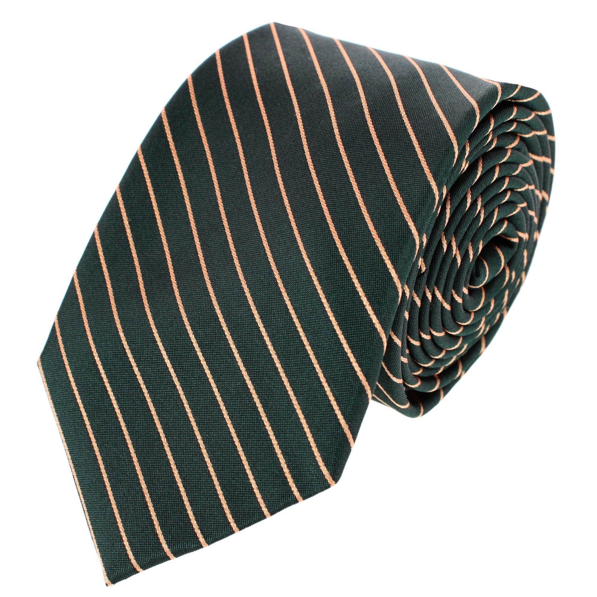 Declan Diagonal Stripe Silk Business Necktie - Green with Brown Stripe
