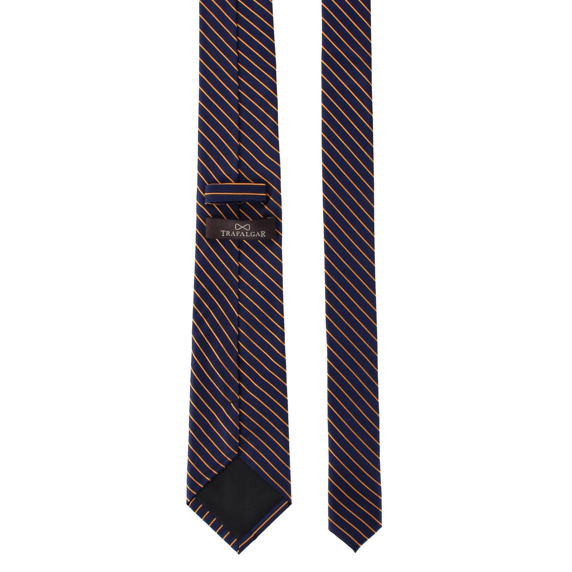 Declan Diagonal Stripe Silk Business Necktie - Navy Blue with Gold Stripe