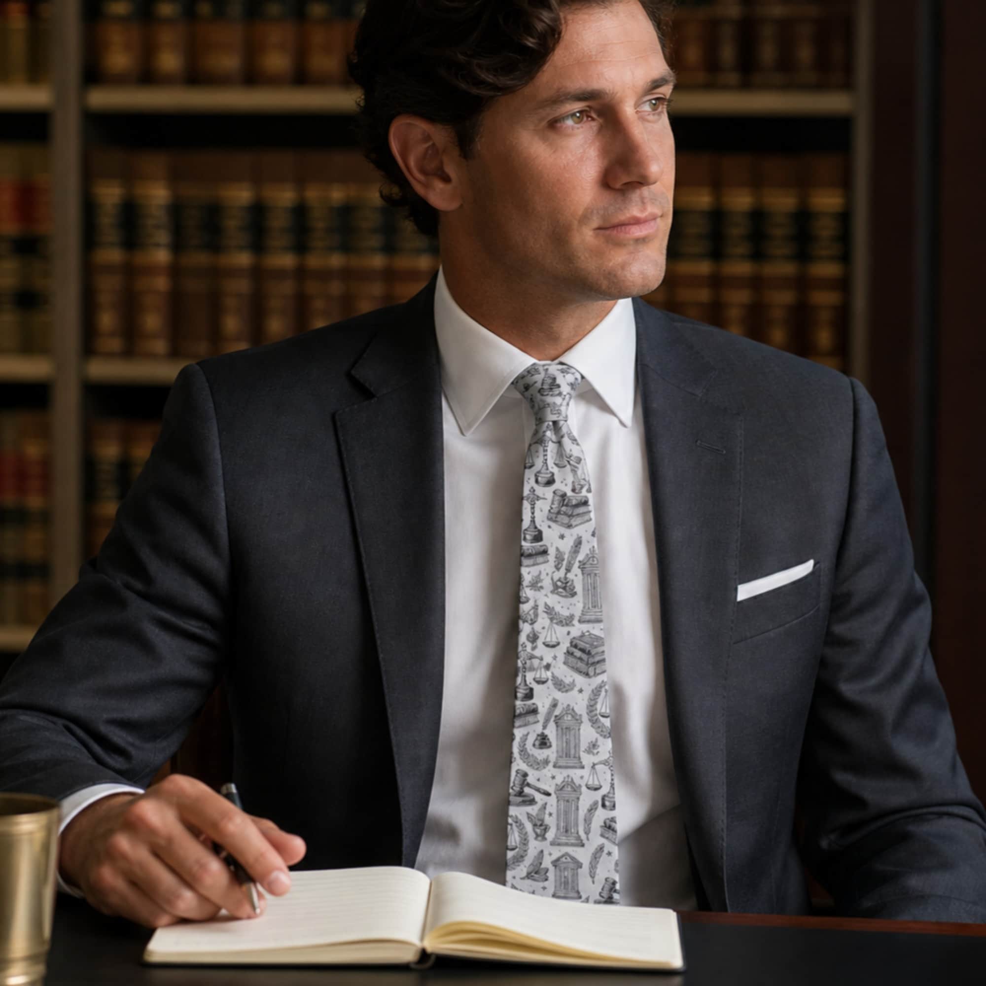 Esquire Law Silk Novelty Necktie - Silver