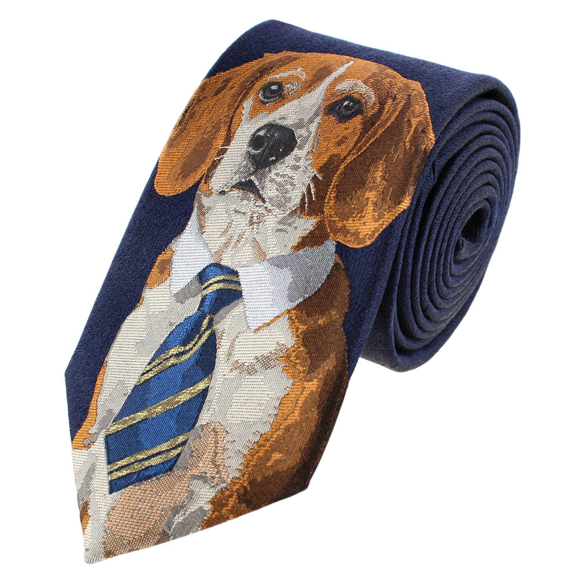 Man's Best Friend Series Beagle Silk Novelty Necktie - Navy