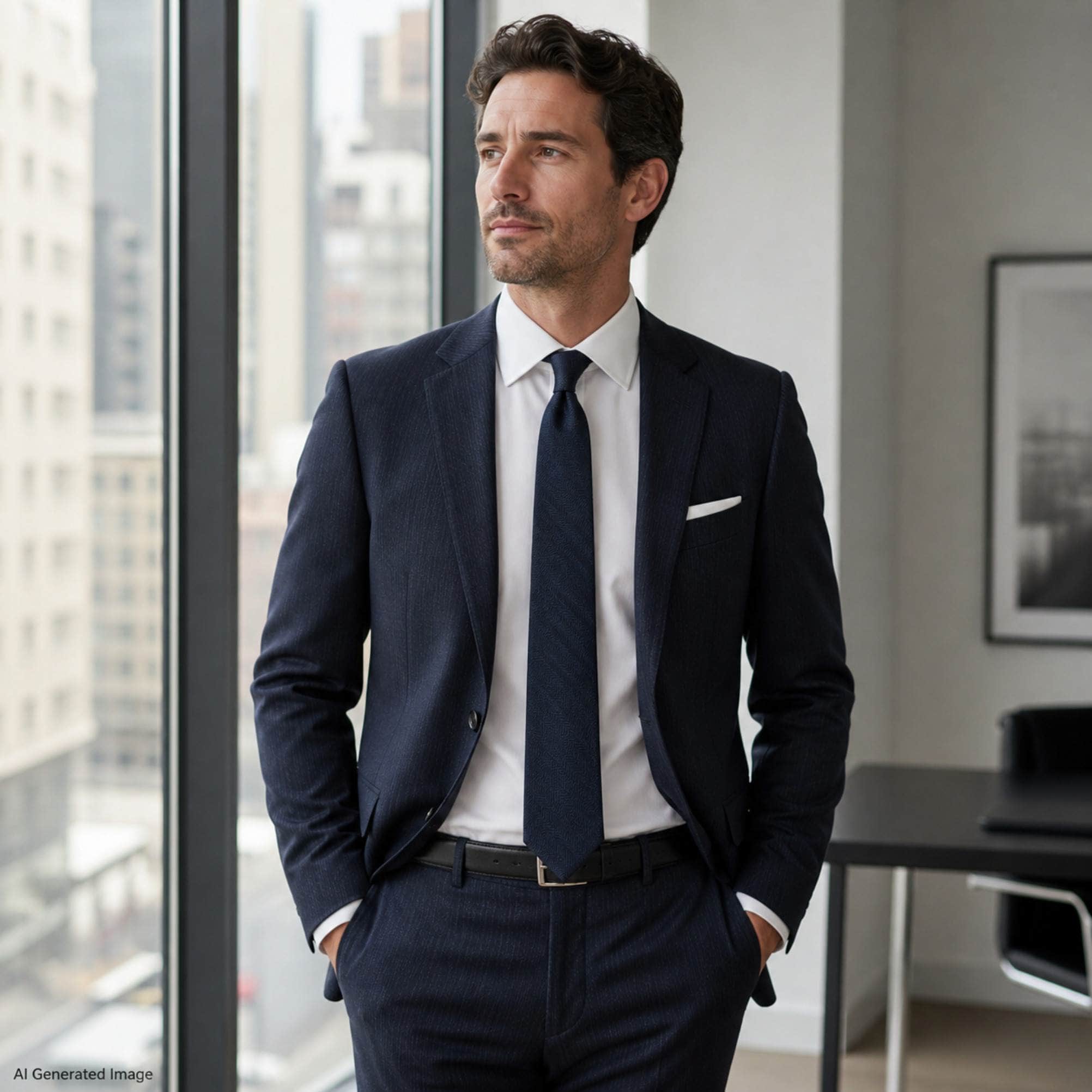 Classy Herringbone Wool Blend Business Necktie - Black