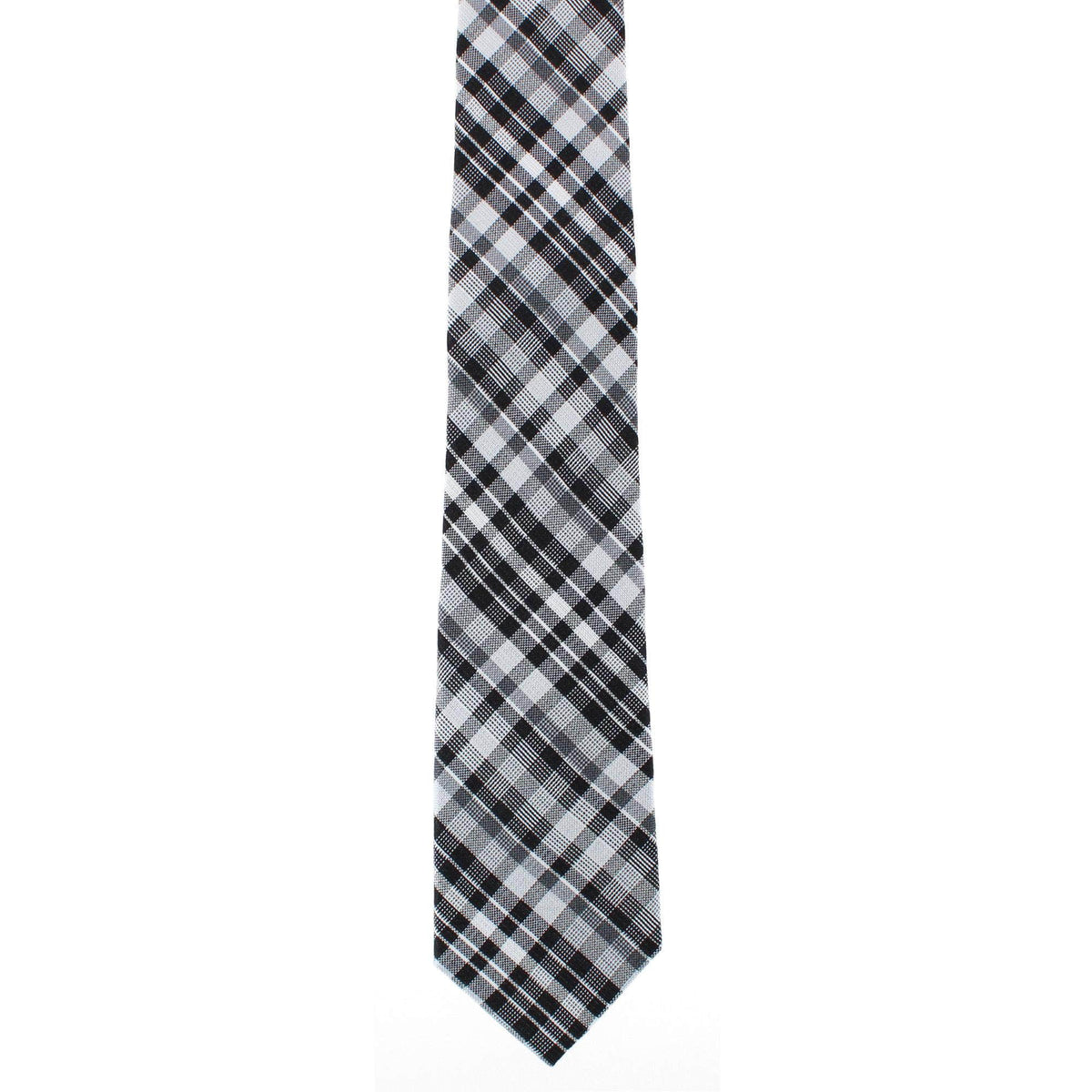 Zeno Black and White Patterned Business Wool Blend Necktie - Black