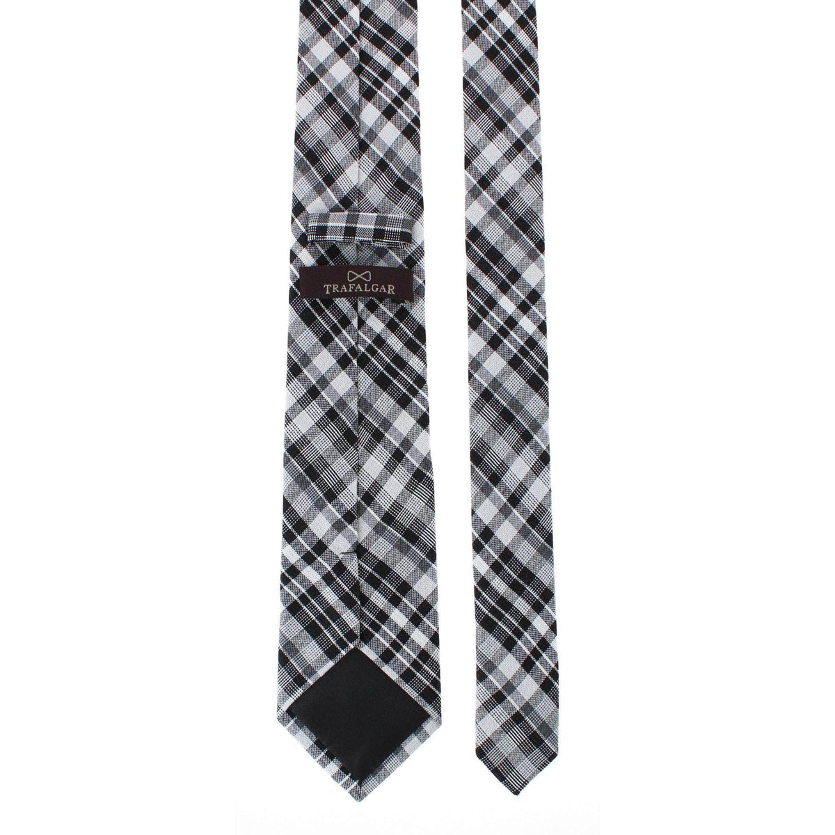 Zeno Black and White Patterned Business Wool Blend Necktie - Black