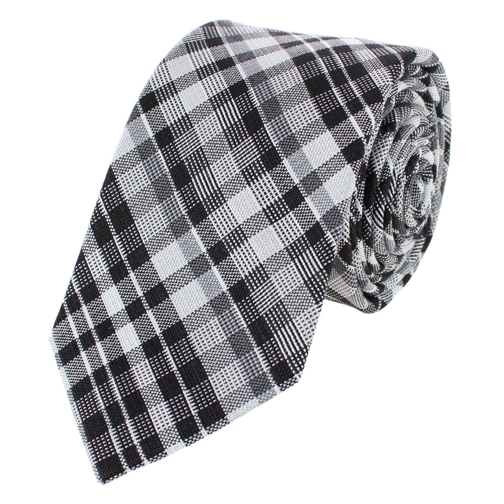 Zeno Black and White Patterned Busienss Wool Blend Necktie