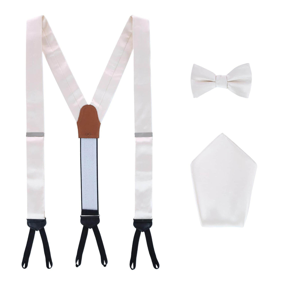 Sutton Solid Color Silk Brace Bow Tie & Pocket Square Combo - Ivory