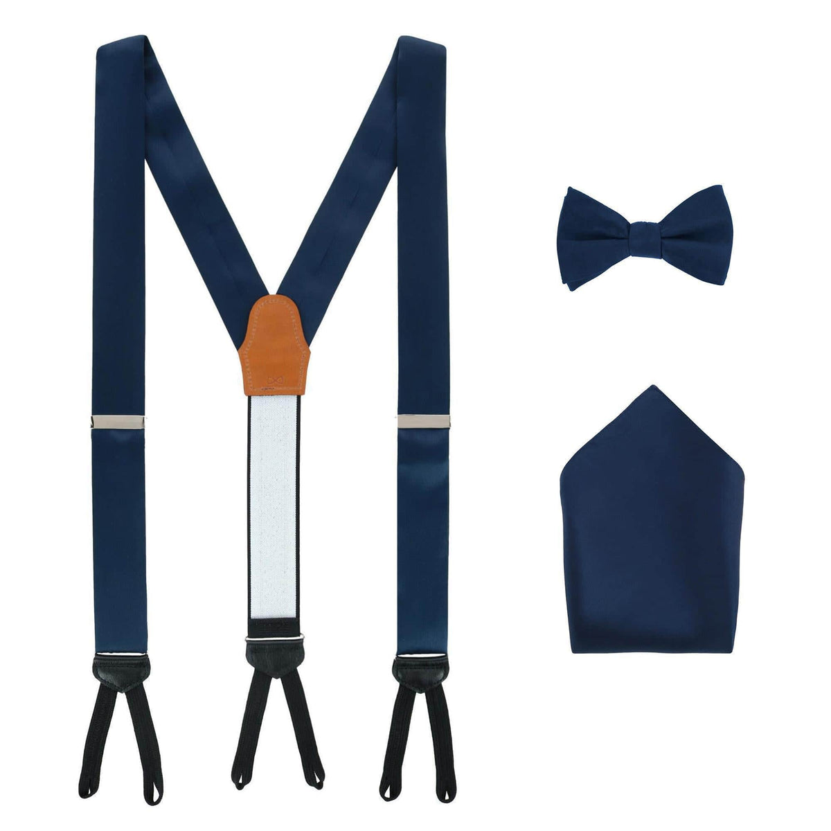 Sutton Solid Color Silk Brace Bow Tie & Pocket Square Combo - Navy