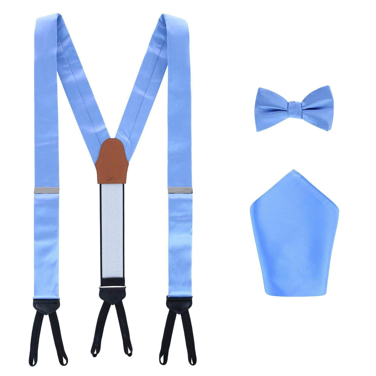 Sutton Solid Color Silk Brace Bow Tie & Pocket Square Combo - Light Blue