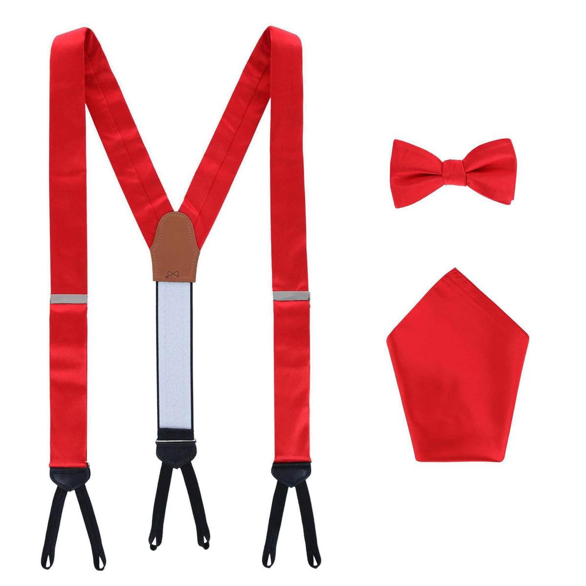 Sutton Solid Color Silk Brace Bow Tie & Pocket Square Combo - Red