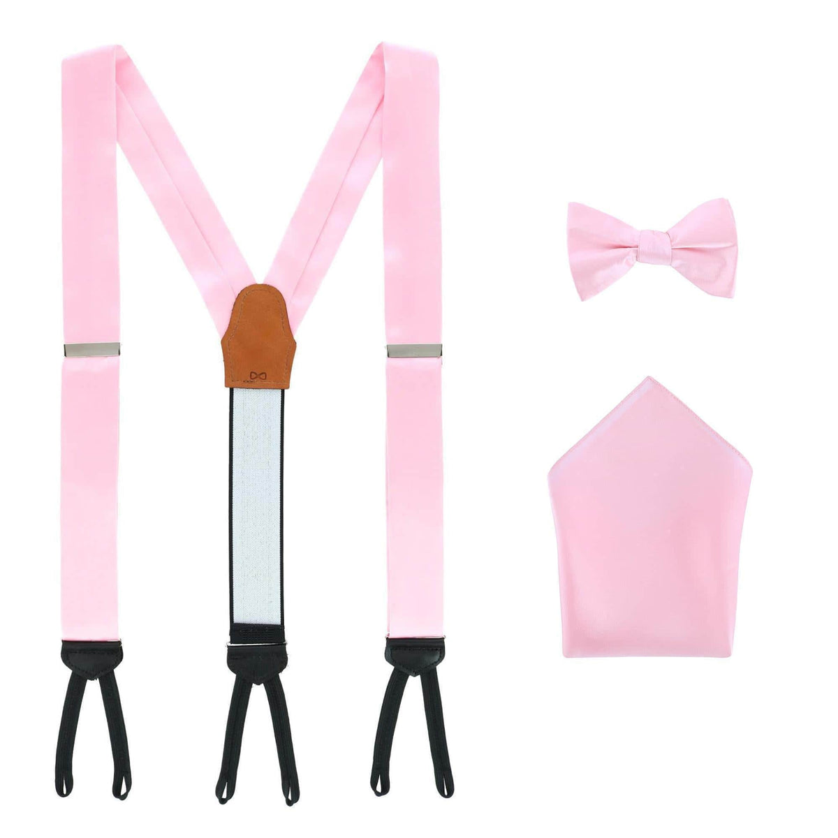 Sutton Solid Color Silk Brace Bow Tie & Pocket Square Combo - Pink