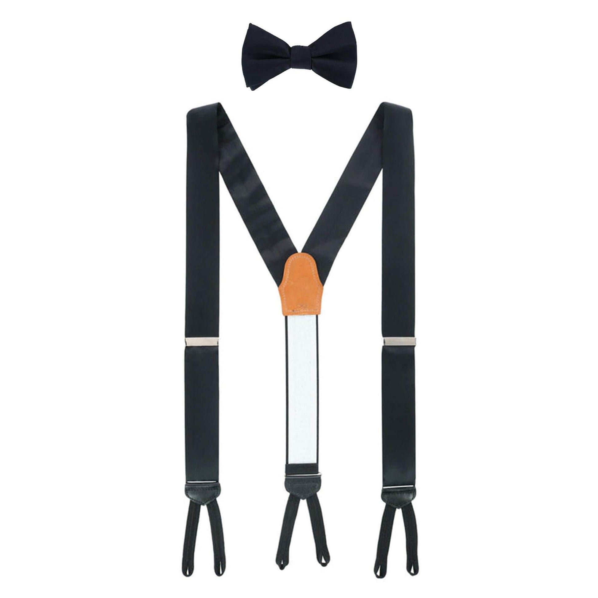 Sutton Solid Color Silk Brace and Bow Tie Combo - Black