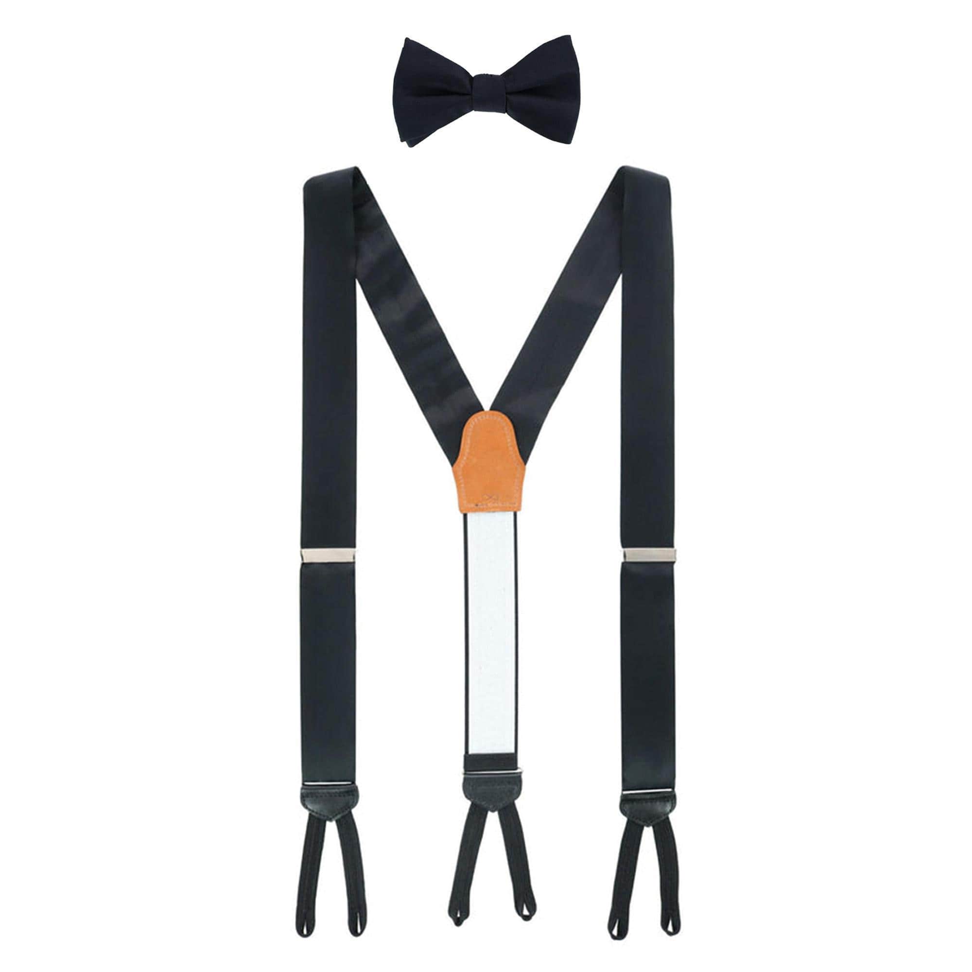 Sutton Solid Color Silk Brace and Bow Tie Combo - Black