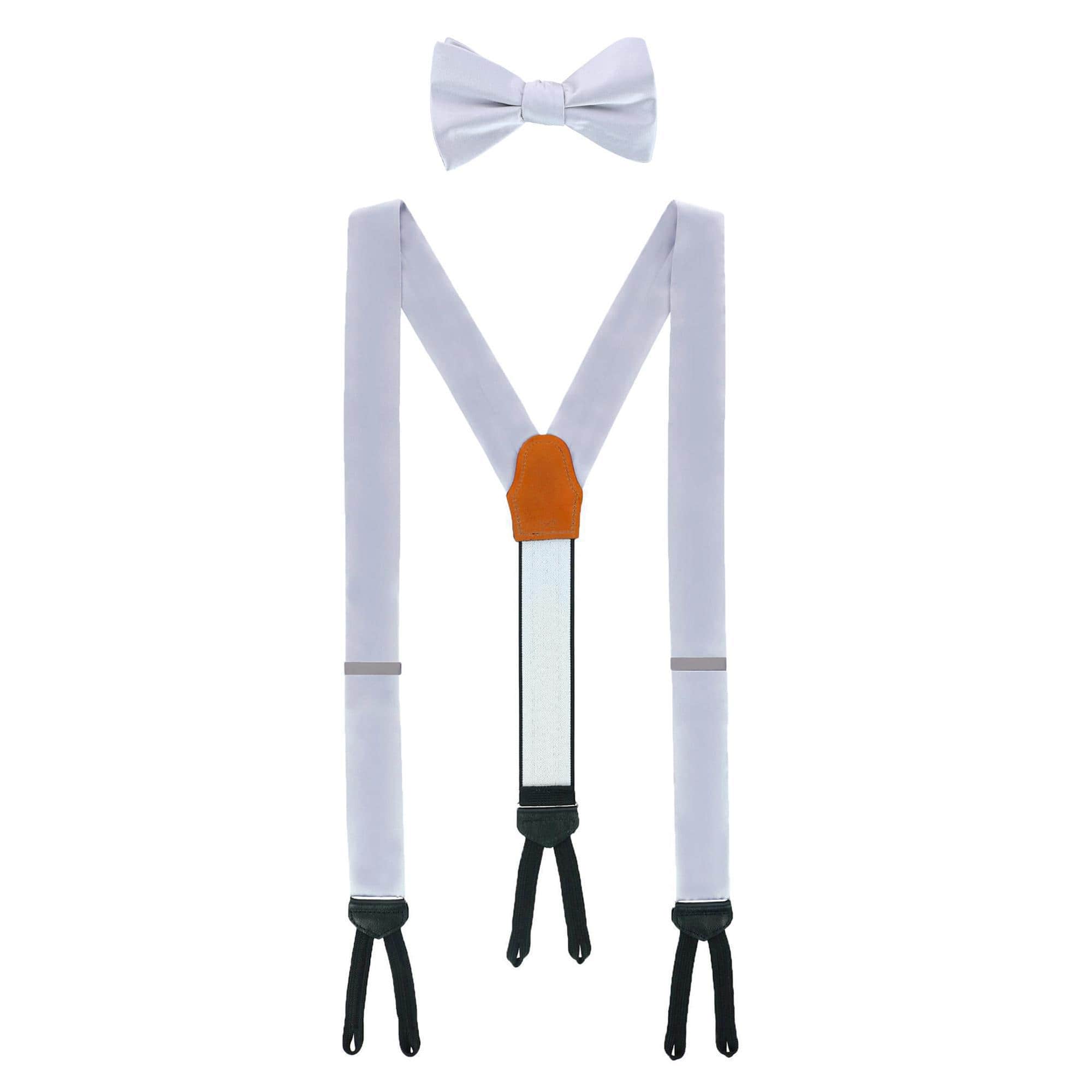 Sutton Solid Color Silk Brace and Bow Tie Combo - Silver