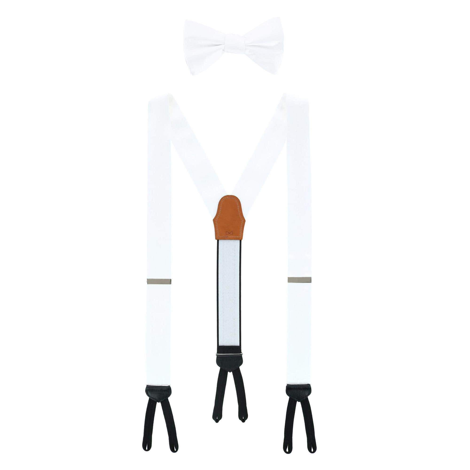 Sutton Solid Color Silk Brace and Bow Tie Combo - White