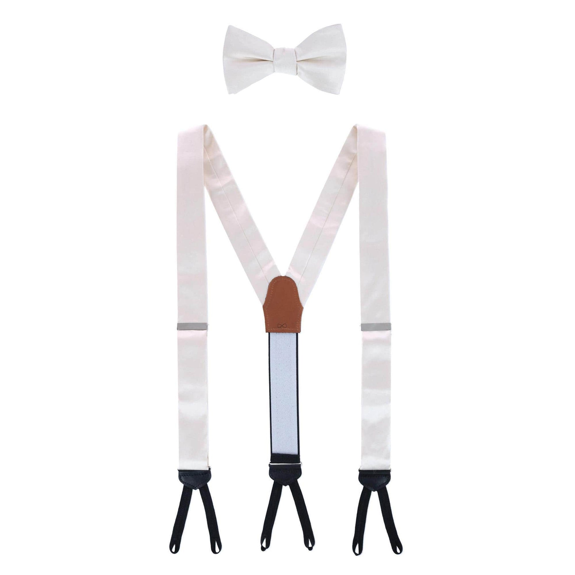 Sutton Solid Color Silk Brace and Bow Tie Combo - Ivory