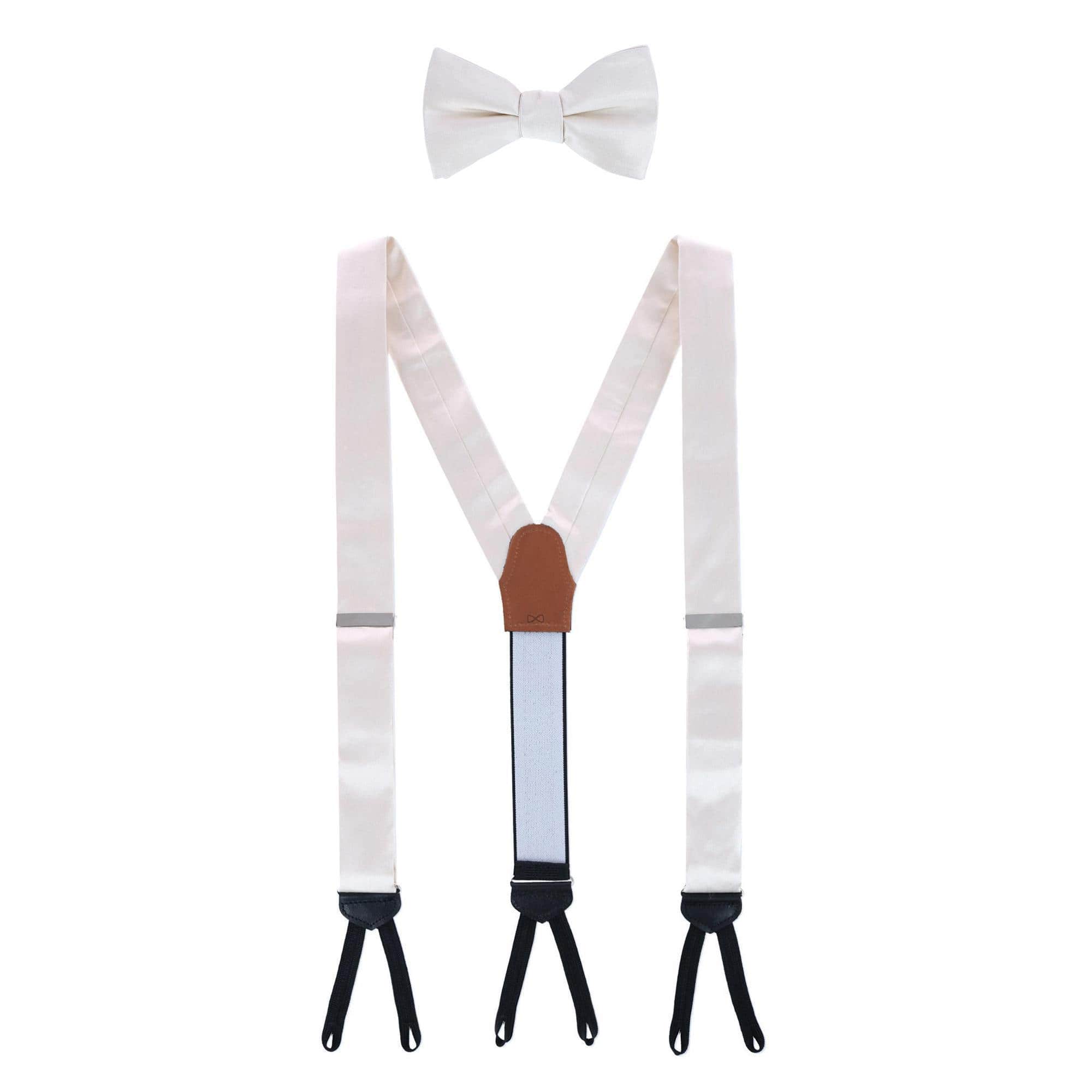 Sutton Solid Color Silk Brace and Bow Tie Combo - Ivory