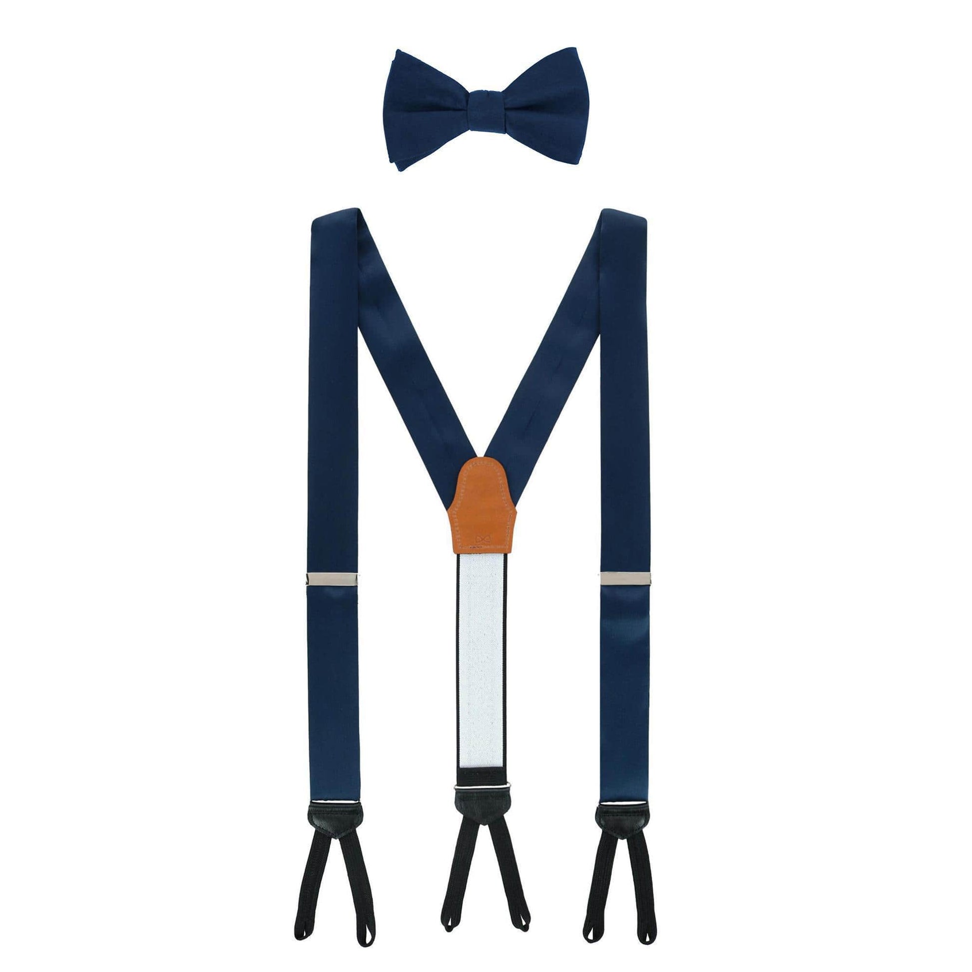 Sutton Solid Color Silk Brace and Bow Tie Combo - Navy