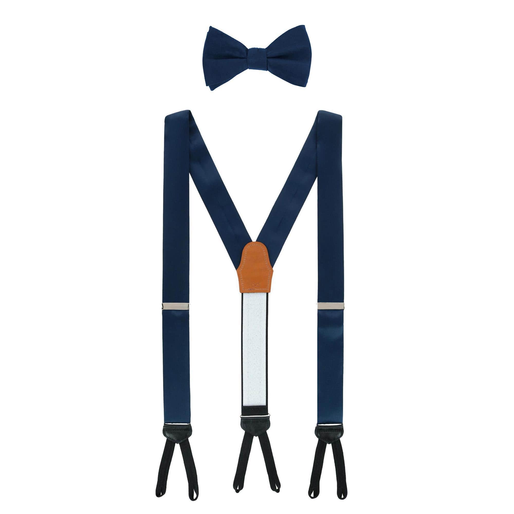 Sutton Solid Color Silk Brace and Bow Tie Combo - Navy