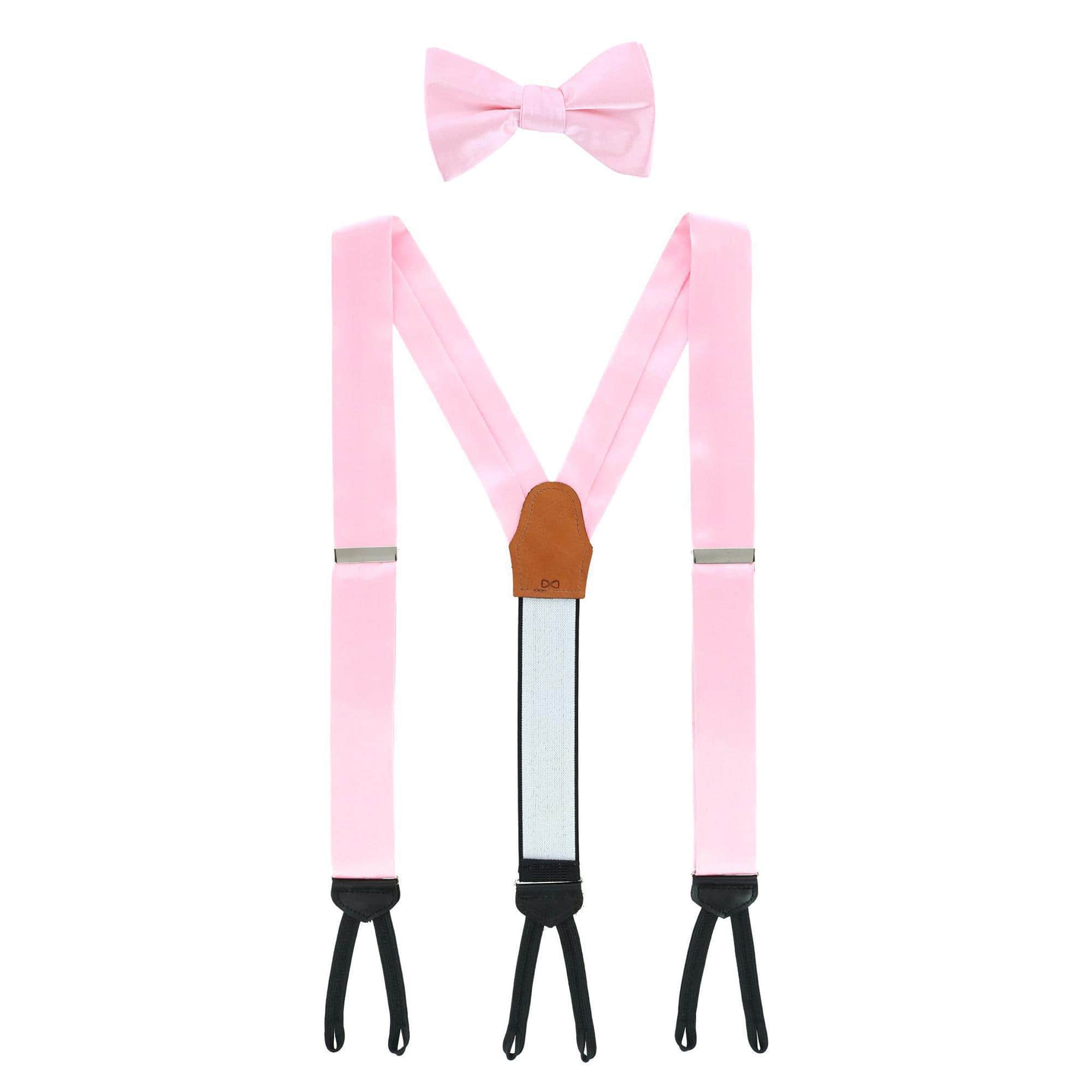 Sutton Solid Color Silk Brace and Bow Tie Combo - Pink