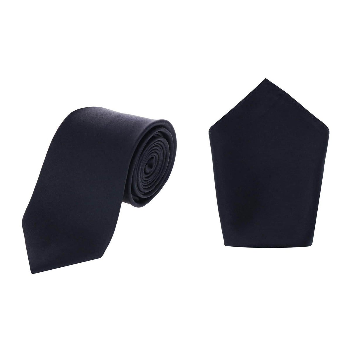 Sutton Solid Color Silk Necktie and Pocket Square Combo - Black