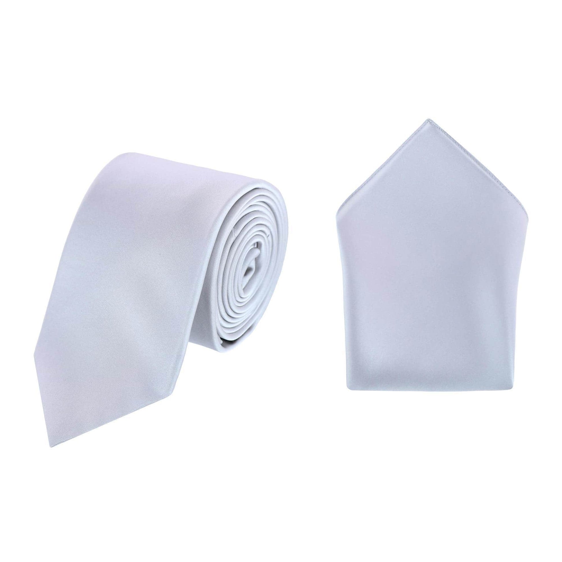 Sutton Solid Color Silk Necktie and Pocket Square Combo - Silver