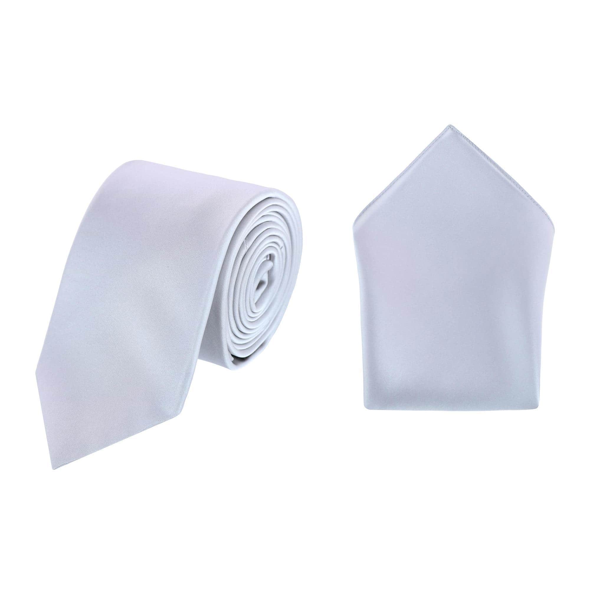 Sutton Solid Color Silk Necktie and Pocket Square Combo - Silver