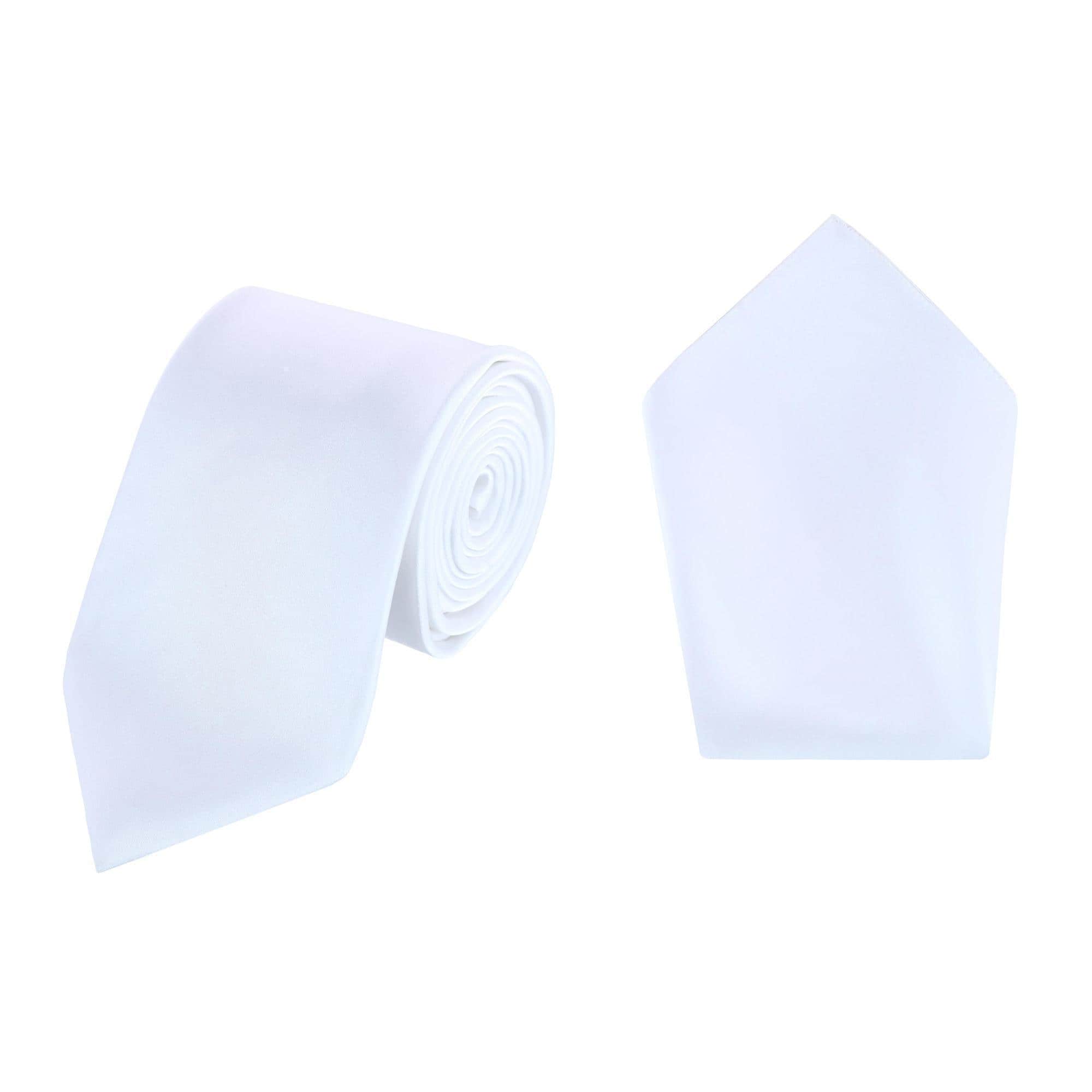 Sutton Solid Color Silk Necktie and Pocket Square Combo - White